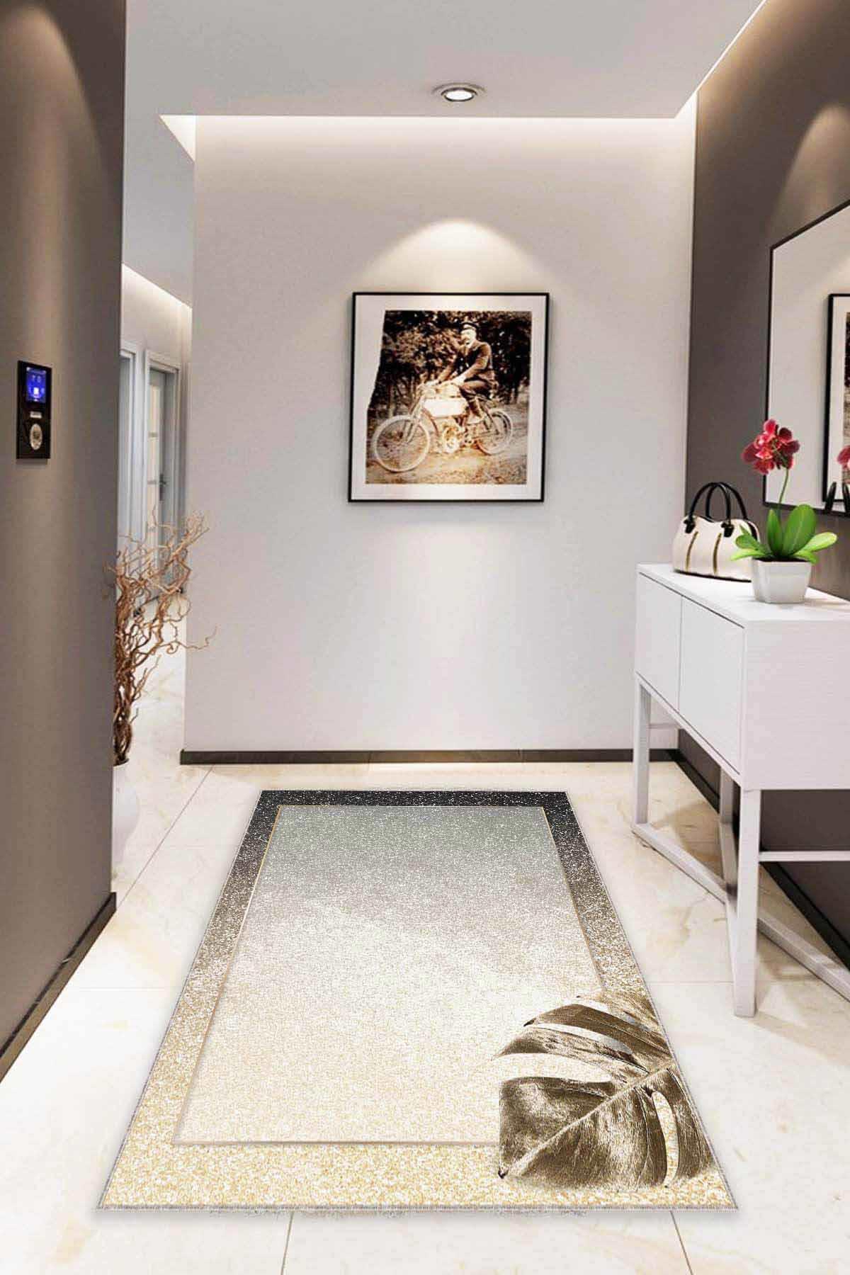 Viva Home RV356 Bej 7 mm Mikropolyester Leke Tutmaz Yıkanabilir İnce Kaymaz Dot Taban Dikdörtgen Makine Dokuma Salon Halısı 80x150 cm