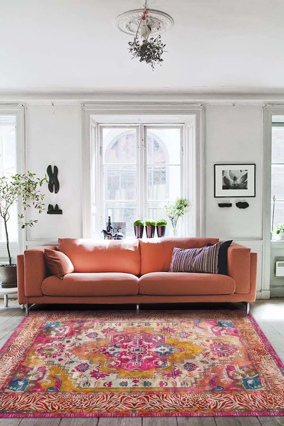Latte Dizayn Jazmin Krem 0.5 mm Pamuk Antibakteriyel Yıkanabilir İnce Kaymaz Pamuk Taban Dikdörtgen Makine Dokuma Salon Halısı 120x180 cm