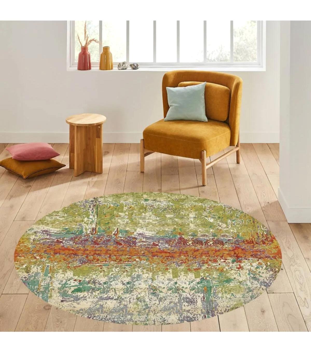 Rovigo Home RVG7177 Çok Renkli 8 mm Polyester Antibakteriyel-Leke Tutmaz-Toz Tutmaz Yıkanabilir İnce Kaymaz Dot Taban Yuvarlak Makine Dokuma Salon Halısı 80x500 cm