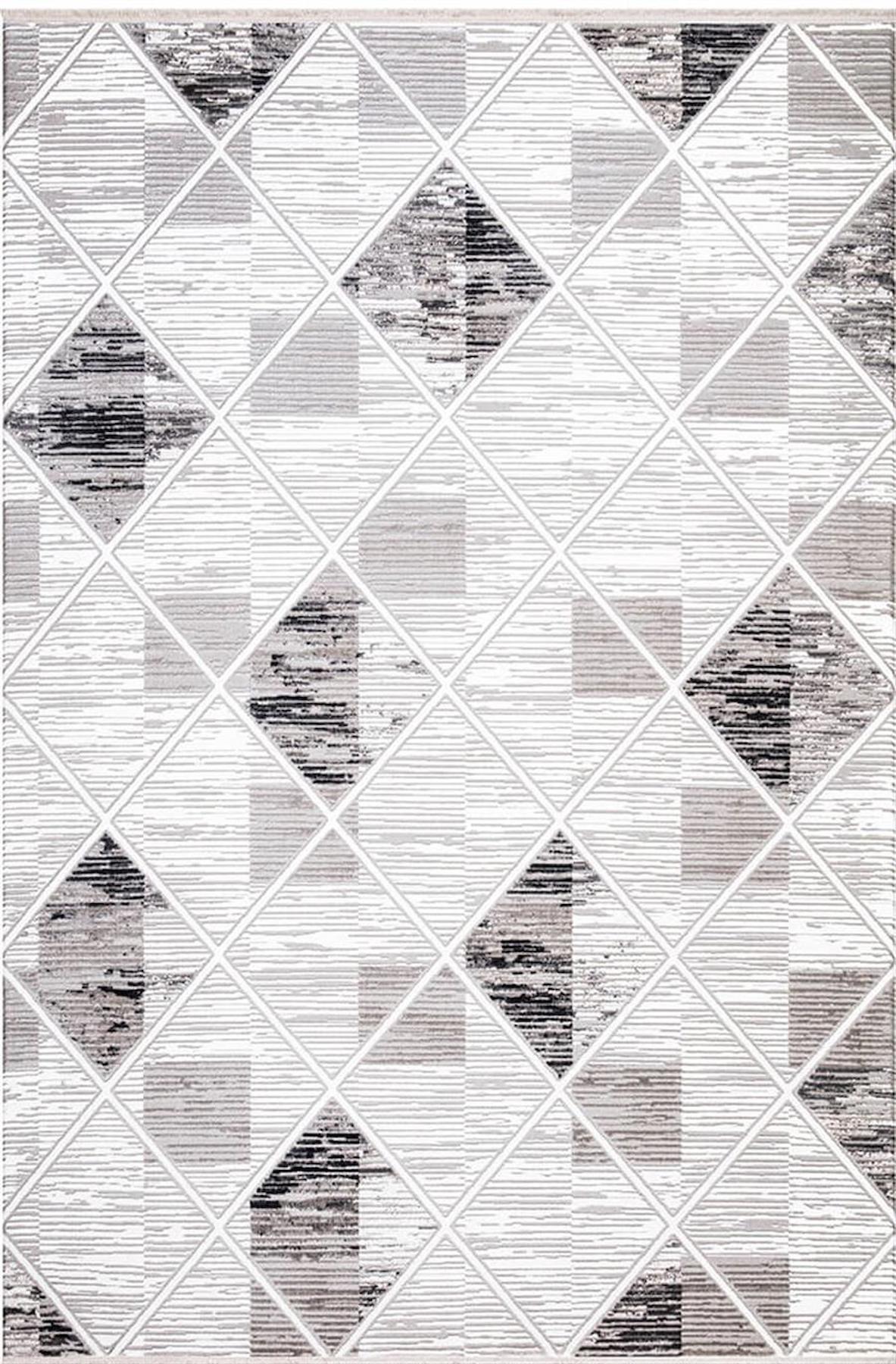 İpek Mekik Halı Gordion 16111 Gri 8 mm Polyester Toz Tutmaz Yıkanabilir Orta Kaymaz Pamuk Taban Geometrik Dikdörtgen Makine Dokuma Antre-Çocuk Odası-Salon-Yatak Odası Halısı 80x200 cm