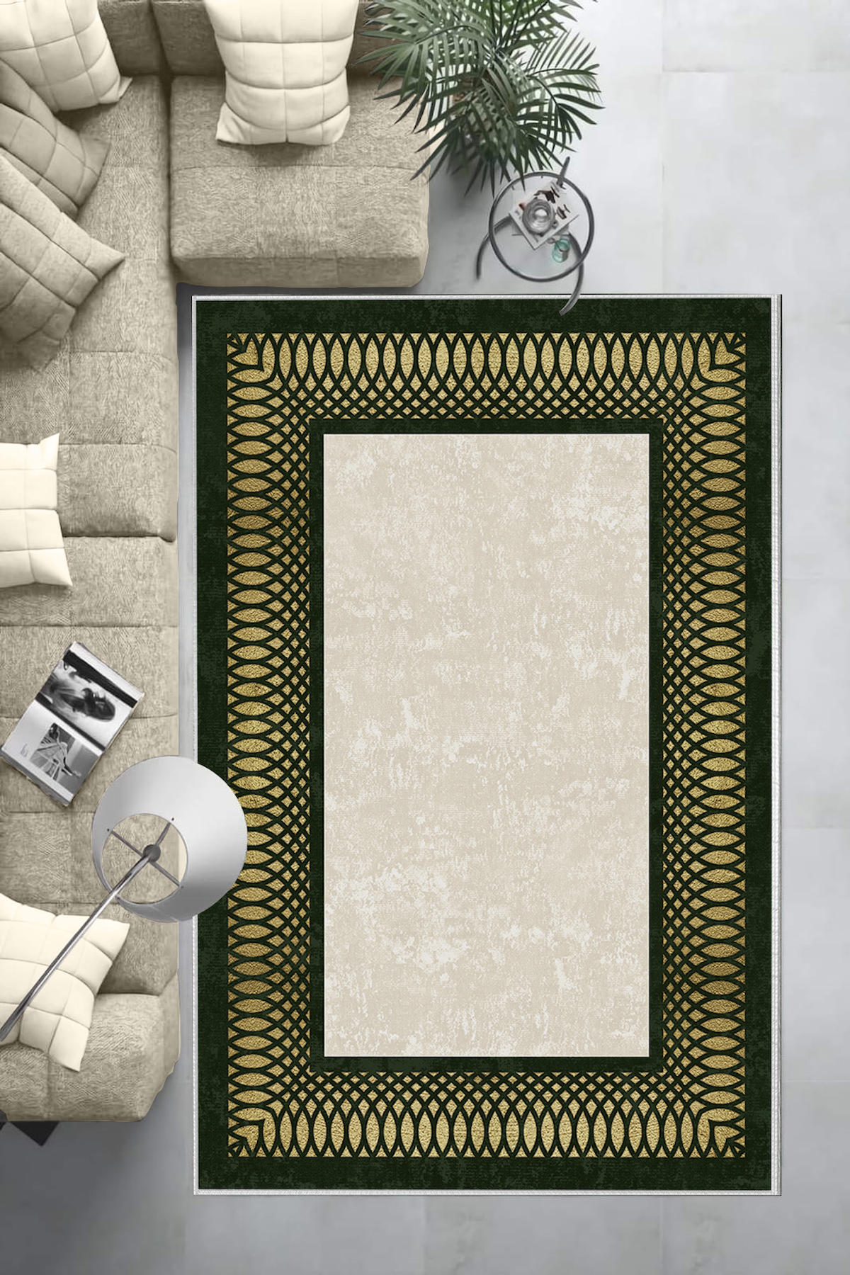 Aldora Bej 0.8 mm Polipropilen Yıkanabilir Orta Kaymaz Deri Taban Dikdörtgen Makine Dokuma Salon Halısı 100x200 cm