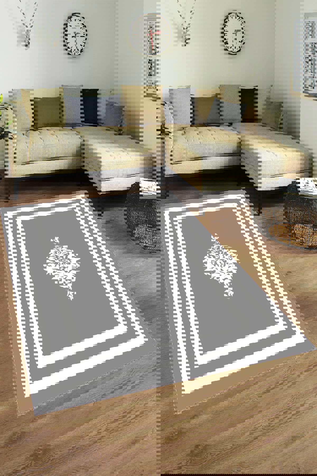 Viva Home AR070 Gri 7 mm Mikropolyester Toz Tutmaz Yıkanabilir İnce Kaymaz Dot Taban Dikdörtgen Makine Dokuma Salon Halısı 80x150 cm