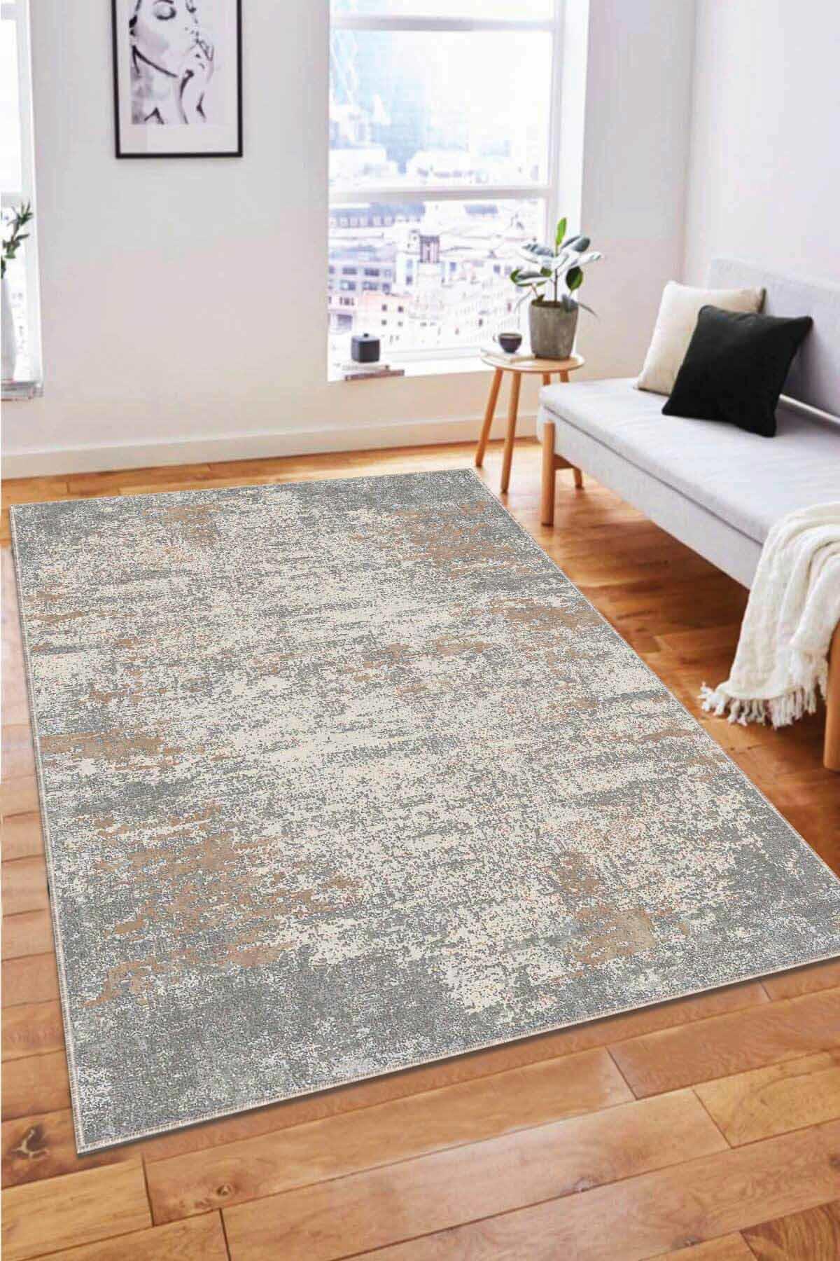 Viva Home AR117 Bej 7 mm Mikropolyester Leke Tutmaz Yıkanabilir İnce Kaymaz Dot Taban Dikdörtgen Makine Dokuma Salon Halısı 80x150 cm