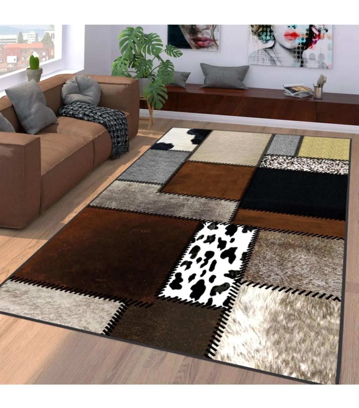 Rovigo Home RVG1074 Çok Renkli 8 mm Polyester Leke Tutmaz-Toz Tutmaz Yıkanabilir İnce Kaymaz Dot Taban Dikdörtgen Makine Dokuma Salon Halısı 200x290 cm
