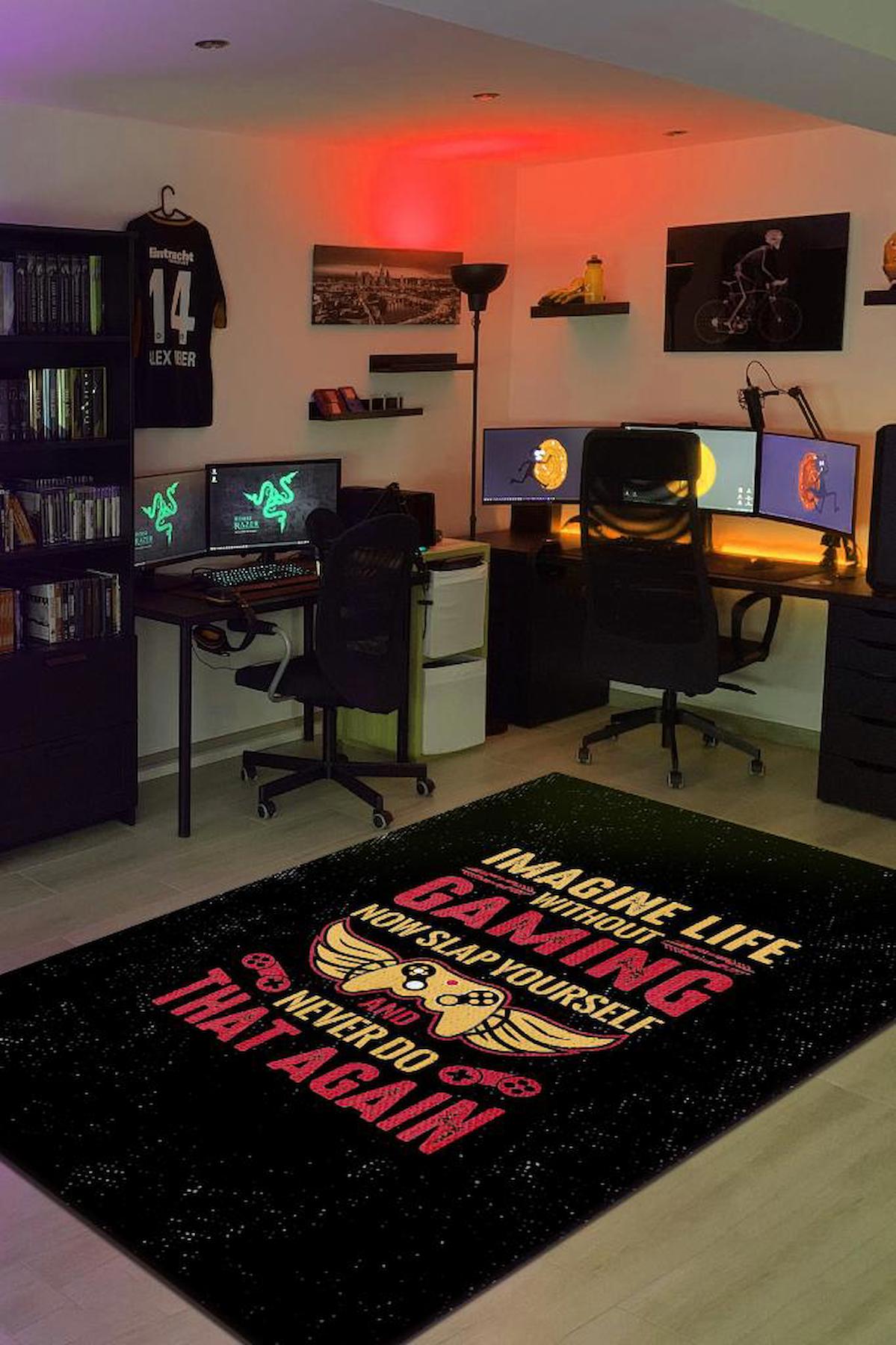 Homshtag Oyunsuz Hayat Olmaz Siyah 4 mm Pamuk Antistatik Yıkanabilir İnce Kaymaz Dikdörtgen Makine Dokuma Genç Odası Halısı 100x150 cm