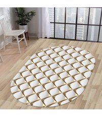 Dijidekor KY7059 Altın 6 mm Polyester Yıkanabilir Orta Kaymaz Dot Taban Oval Makine Dokuma Salon Halısı 200x290 cm