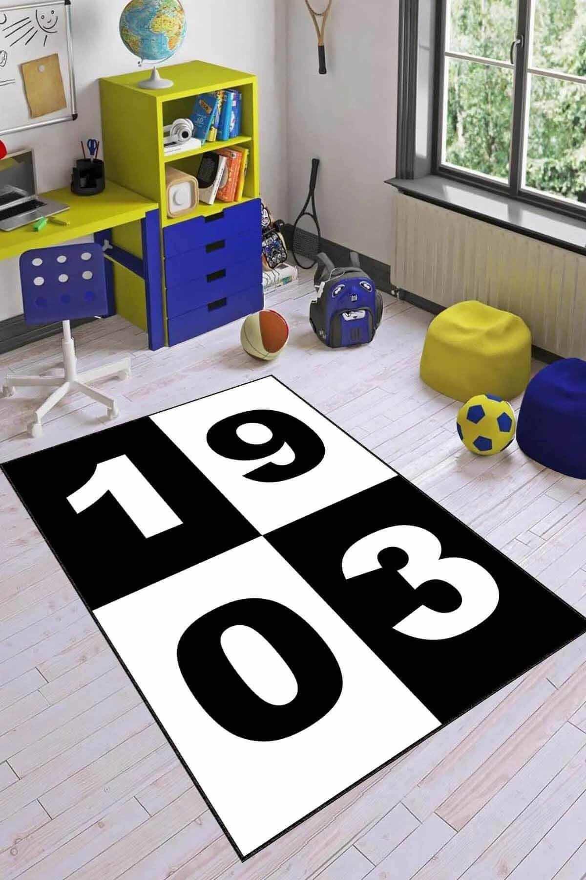Viva Home KD060 Beyaz - Siyah 7 mm Mikropolyester Antibakteriyel Yıkanabilir Kalın Kaymaz Lateks Taban Dikdörtgen Makine Dokuma Salon Halısı 200x290 cm