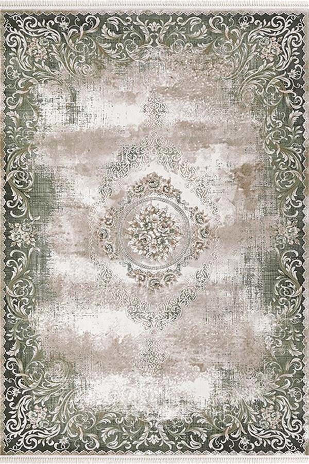 Efsane Halı Esmira 31890 Yeşil 8 mm Akrilik Silinebilir Yıkanabilir Orta Kaymaz Dikdörtgen Makine Dokuma Salon Halısı 120x180 cm