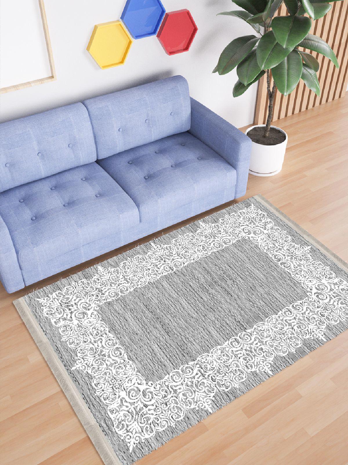Enbe Collection E-KS3074C Gri 5 mm Pamuk Antibakteriyel Yıkanabilir Orta Kaymaz Dot Taban Dikdörtgen Makine Dokuma Oturma Odası Halısı 160x235 cm