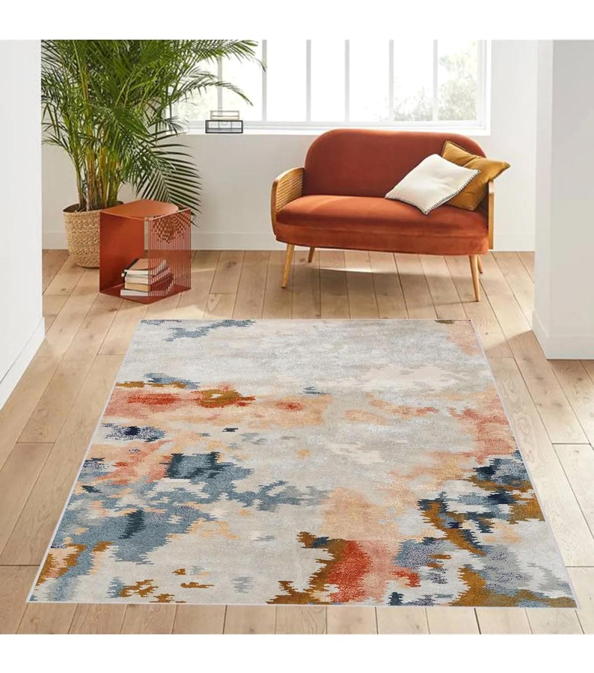 Rovigo Home RVG0593 Çok Renkli 8 mm Polyester Antibakteriyel-Leke Tutmaz-Toz Tutmaz Yıkanabilir İnce Kaymaz Dot Taban Dikdörtgen Makine Dokuma Salon Halısı 160x230 cm