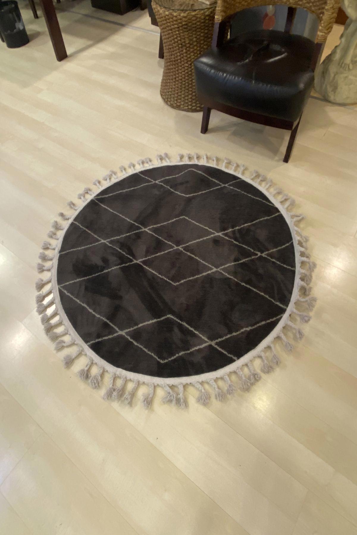 Eko Halı URB02 Siyah 10 mm Polyester Toz Tutmaz-Tüy Tutmaz Yıkanabilir İnce Yuvarlak Makine Dokuma Antre-Oturma Odası-Salon-Yatak Odası Halısı 200x290 cm