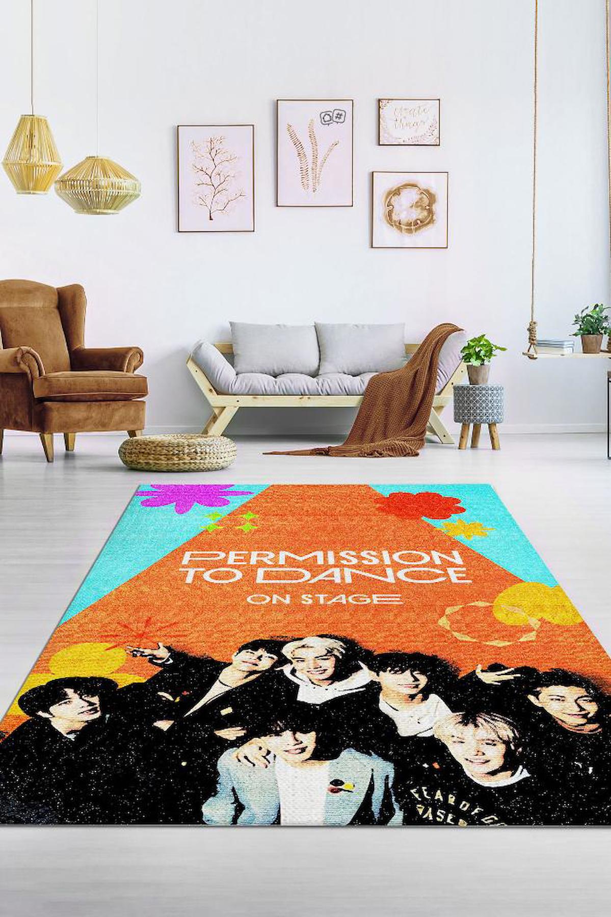 Homshtag Permission To Dance Krem 4 mm Pamuk Antistatik Yıkanabilir İnce Kaymaz Dikdörtgen Makine Dokuma Genç Odası Halısı 80x800 cm