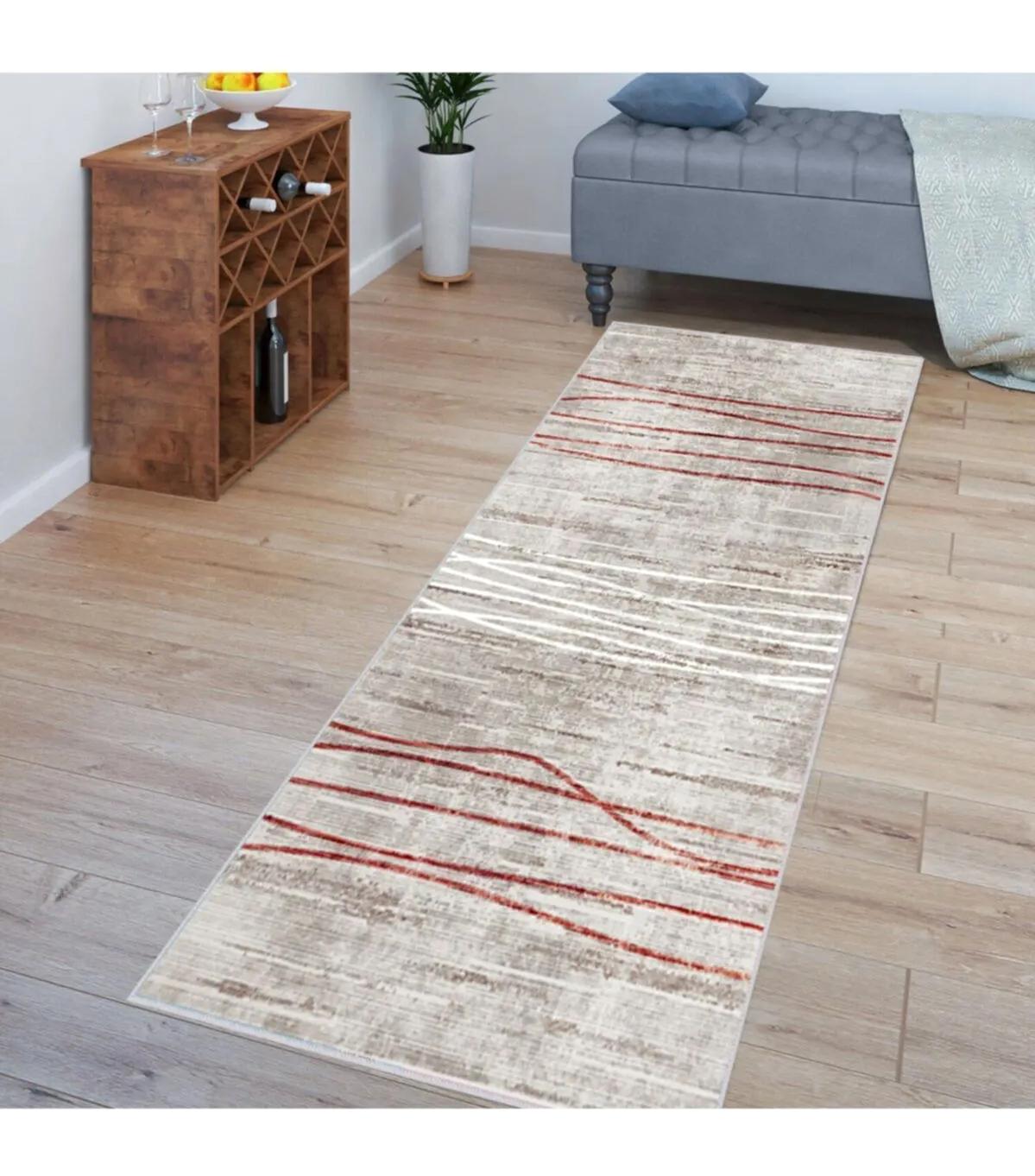 Rovigo Home RVG1553-HT701 Krem 8 mm Polyester Antibakteriyel-Leke Tutmaz-Toz Tutmaz Yıkanabilir İnce Kaymaz Dot Taban Dikdörtgen Makine Dokuma Salon Halısı 80x80 cm