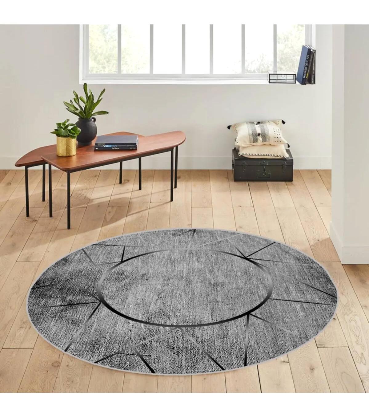 Rovigo Home RVG7137 Çok Renkli 8 mm Polyester Antibakteriyel-Leke Tutmaz-Toz Tutmaz Yıkanabilir İnce Kaymaz Dot Taban Yuvarlak Makine Dokuma Salon Halısı 100x150 cm