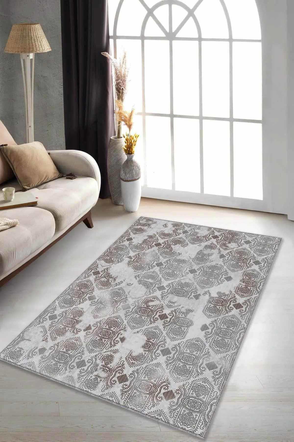Viva Home AL001 Gri 7 mm Mikropolyester Toz Tutmaz Yıkanabilir İnce Kaymaz Pamuk Taban Dikdörtgen Makine Dokuma Salon Halısı 100x200 cm