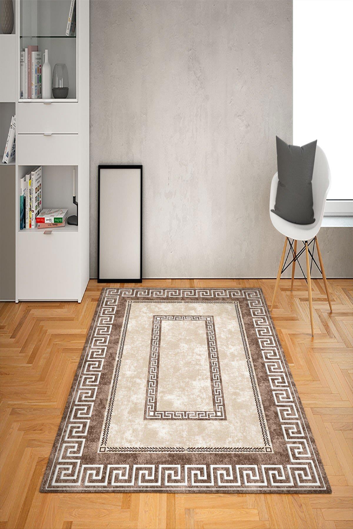 Doruklar Home Collection Çok Renkli 0.7 mm Yıkanabilir Kaymaz Taban Geometrik Dikdörtgen Makine Dokuma Halı 80x150 cm