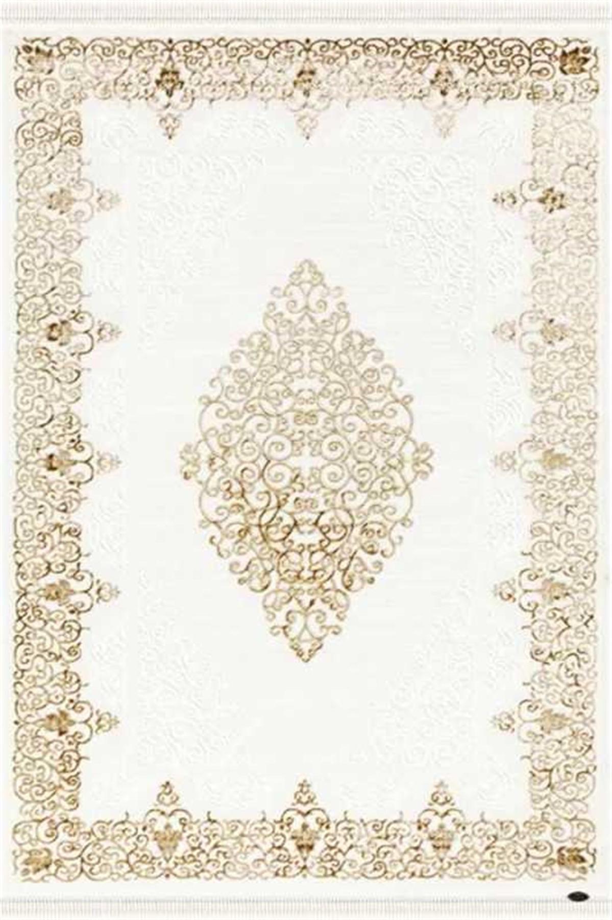 Dinarsu Gold GD001 Krem 12 mm Akrilik Silinebilir Yıkanabilir Orta Kaymaz Dikdörtgen Makine Dokuma Salon Halısı 160x230 cm