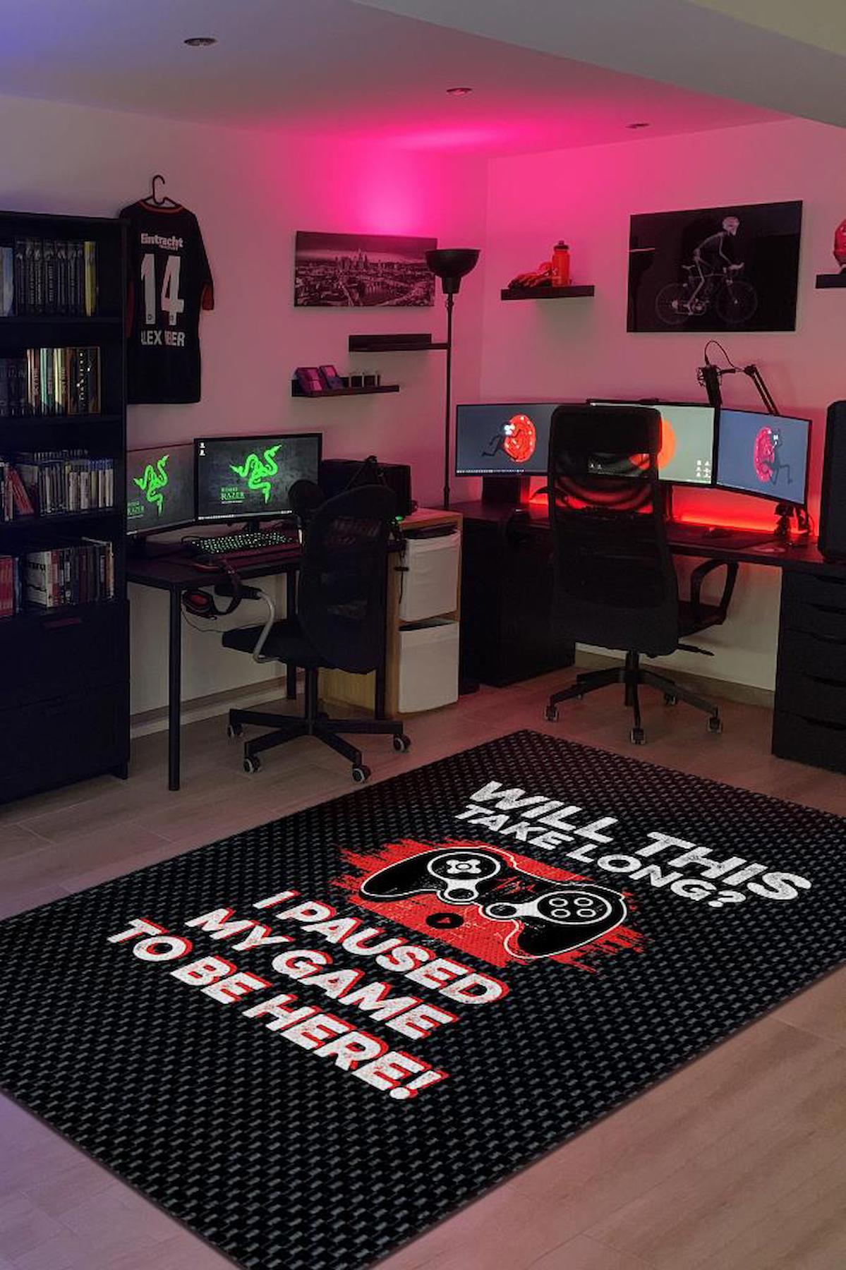 Homshtag Oyunu Durdurdum Siyah 4 mm Pamuk Antistatik Yıkanabilir İnce Kaymaz Dikdörtgen Makine Dokuma Genç Odası Halısı 100x150 cm