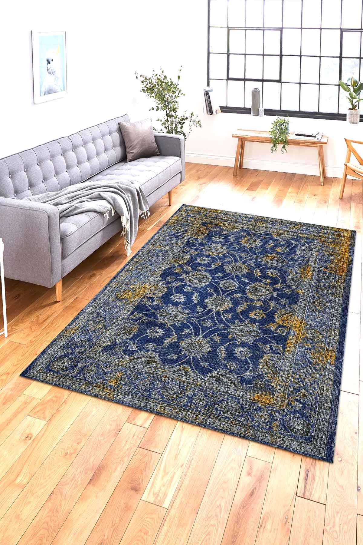 Aida Home Beja Çok Renkli 0.5 mm Pamuk Antibakteriyel Yıkanabilir İnce Kaymaz Dot Taban Dikdörtgen Makine Dokuma Salon Halısı 120x180 cm