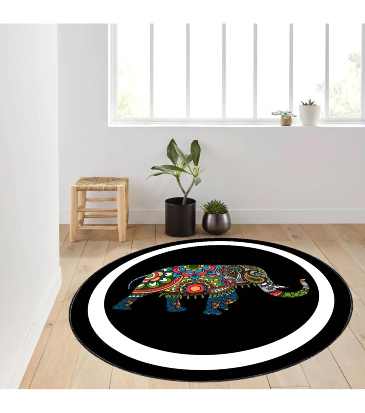 Rovigo Home RVG7128 Çok Renkli 8 mm Polyester Antibakteriyel-Leke Tutmaz-Toz Tutmaz Yıkanabilir İnce Kaymaz Dot Taban Yuvarlak Makine Dokuma Salon Halısı 120x180 cm