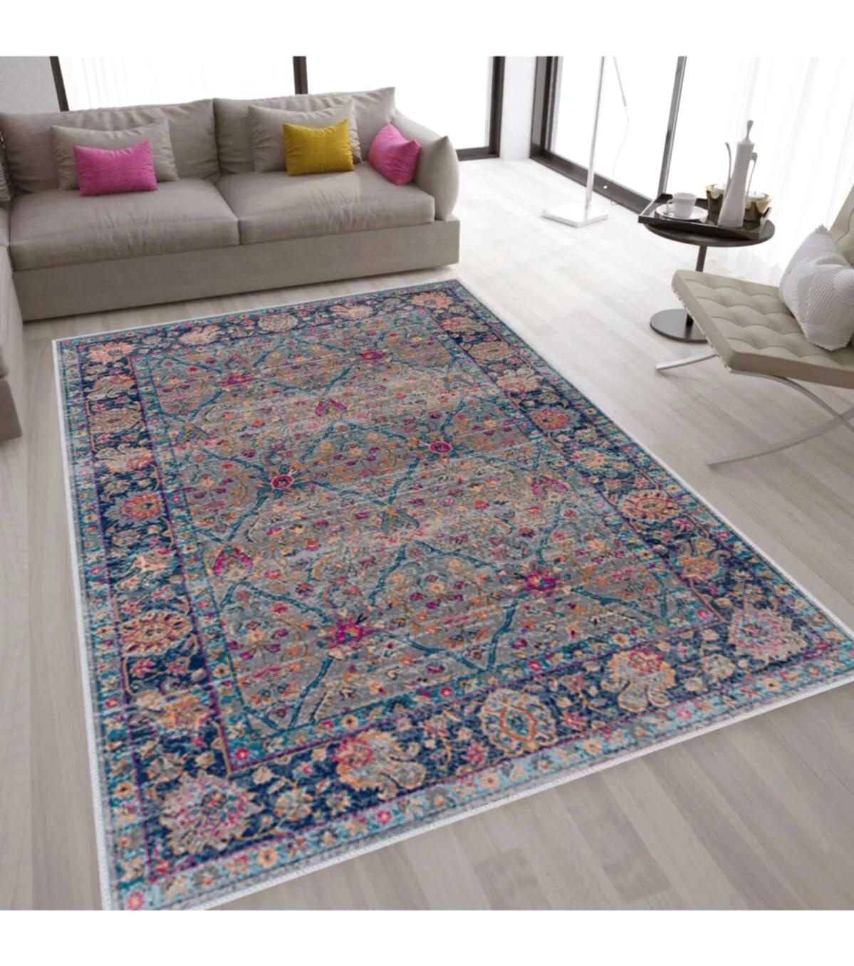 Rovigo Home RVG1579-HT758 Gri 8 mm Polyester Antibakteriyel-Leke Tutmaz-Toz Tutmaz Yıkanabilir İnce Kaymaz Dot Taban Dikdörtgen Makine Dokuma Salon Halısı 80x100 cm