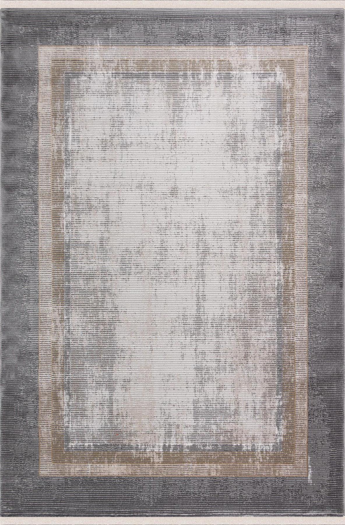 Sanat Halı Hera 3553 Gri 11 mm Polyester Antibakteriyel Yıkanabilir Kalın Kaymaz Lateks Taban Dikdörtgen Makine Dokuma Salon Halısı 133x190 cm