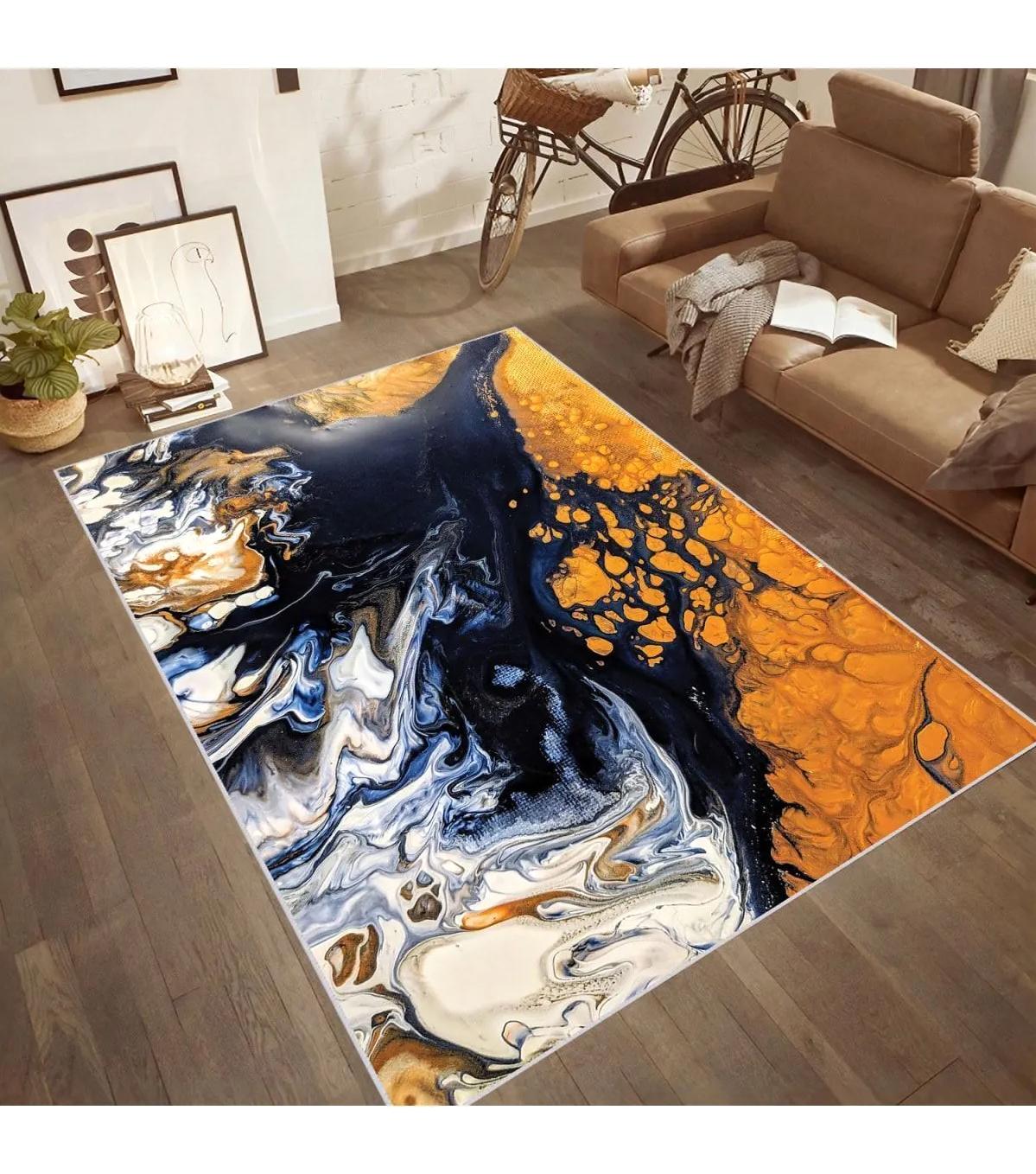 Rovigo Home RVG1835-SD006 Çok Renkli 8 mm Polyester Antibakteriyel-Leke Tutmaz-Toz Tutmaz Yıkanabilir İnce Kaymaz Dot Taban Dikdörtgen Makine Dokuma Salon Halısı 100x200 cm