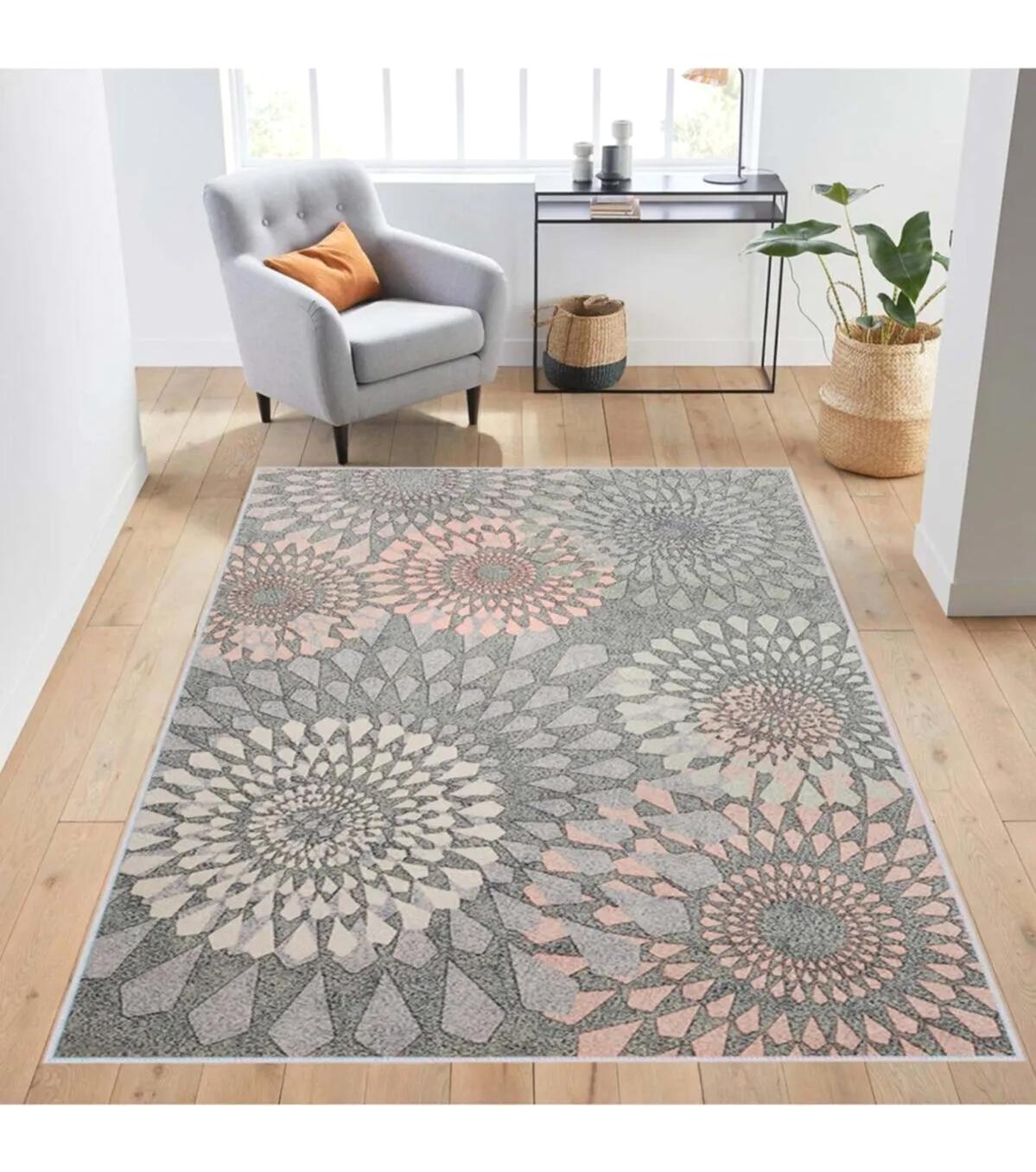 Rovigo Home RVG1460 Çok Renkli 8 mm Polyester Leke Tutmaz-Toz Tutmaz Yıkanabilir İnce Kaymaz Dot Taban Dikdörtgen Makine Dokuma Salon Halısı 160x230 cm