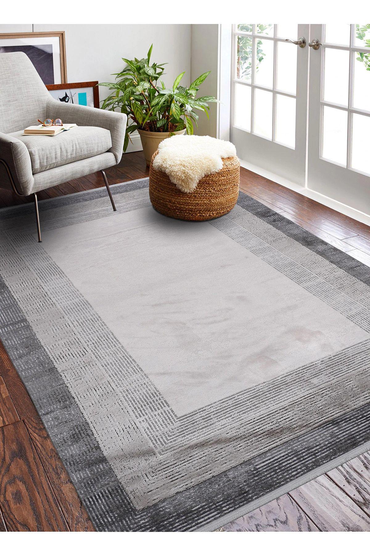 Royal Halı Beyrut Kahverengi - Krem 7 mm Viskon Antibakteriyel Yıkanabilir Kalın Kaymaz Lateks Taban Dikdörtgen Makine Dokuma Salon Halısı 80x200 cm
