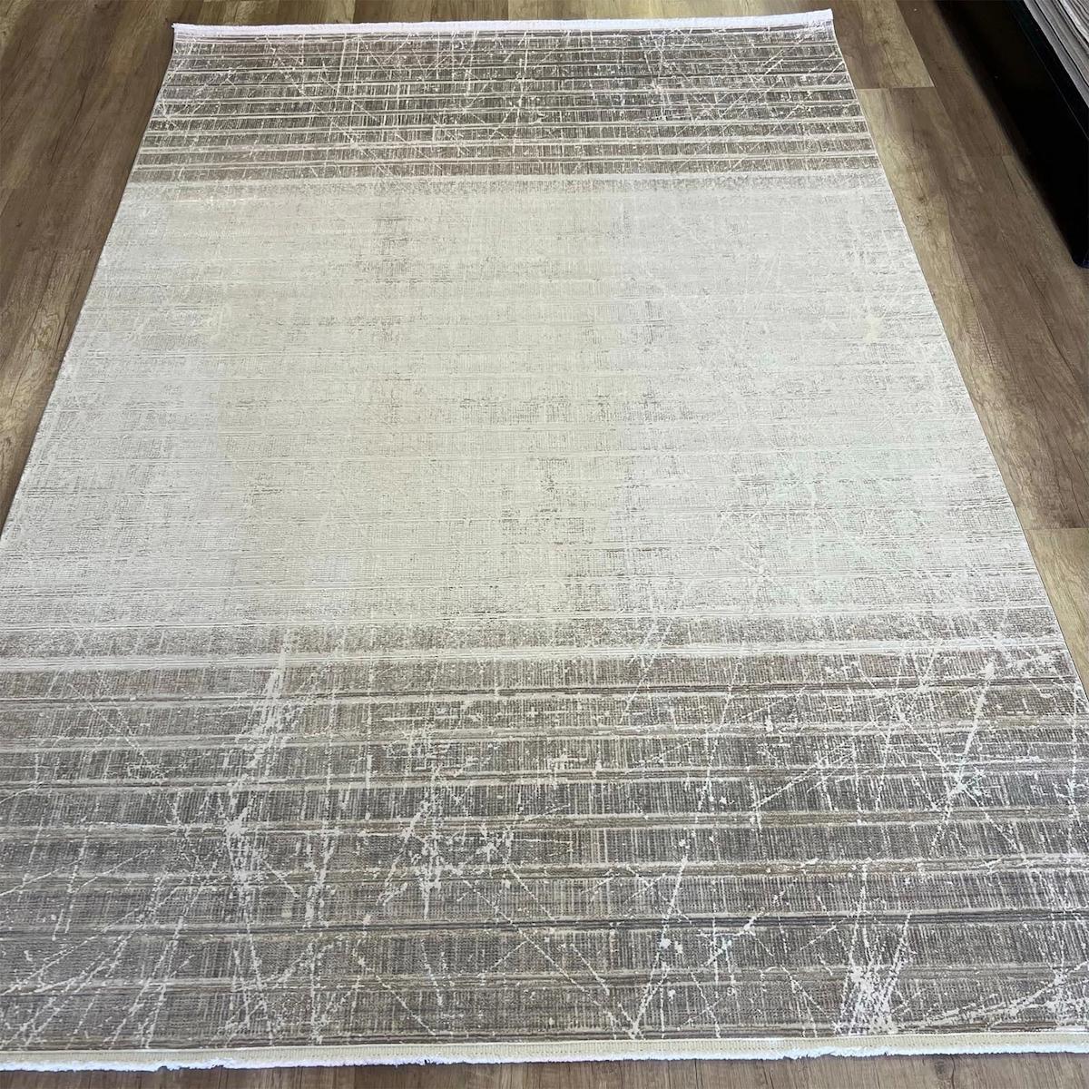 Hoom Rugs Olimpos 3761 Krem 7 mm Akrilik-Viskon Silinebilir Yıkanabilir Orta Kaymaz Dikdörtgen Makine Dokuma Salon Halısı 140x200 cm