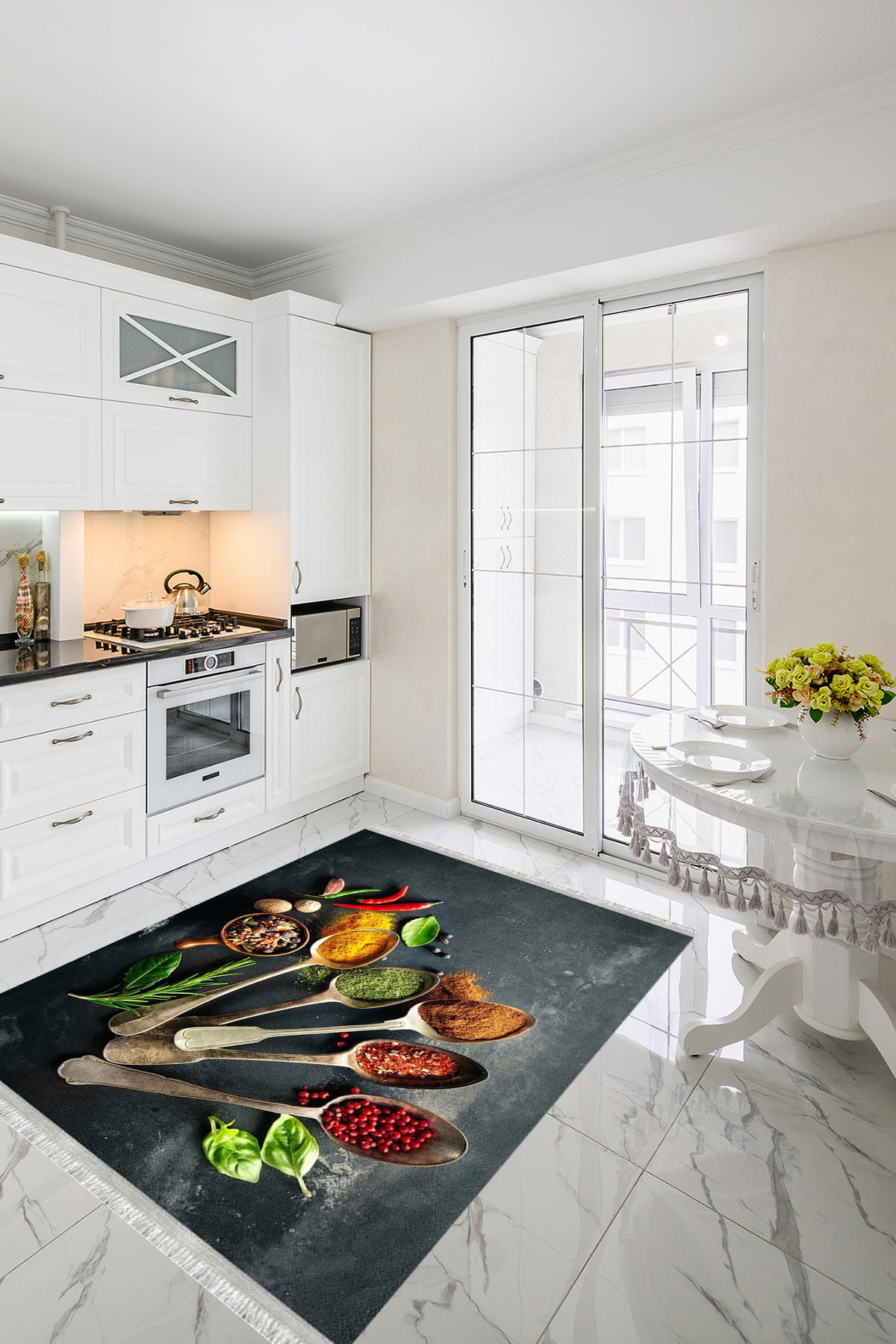 Homier Collection H-MK-9010A Çok Renkli 7 mm Pamuk Antibakteriyel Yıkanabilir Orta Kaymaz Dot Taban Dikdörtgen Makine Dokuma Salon Halısı 80x200 cm