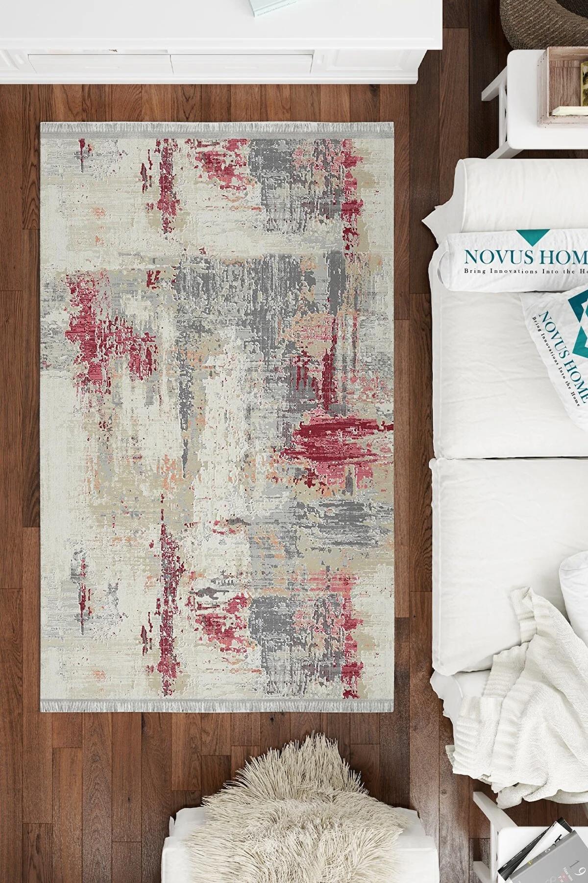 Novus Home Punto Serisi Çok Renkli 7 mm Polyester Antibakteriyel-Toz Tutmaz-Yalıtıma Yardımcı Yıkanabilir İnce Kaymaz Taban Dikdörtgen Makine Dokuma Antre-Salon-Yatak Odası Halısı 100x140 cm