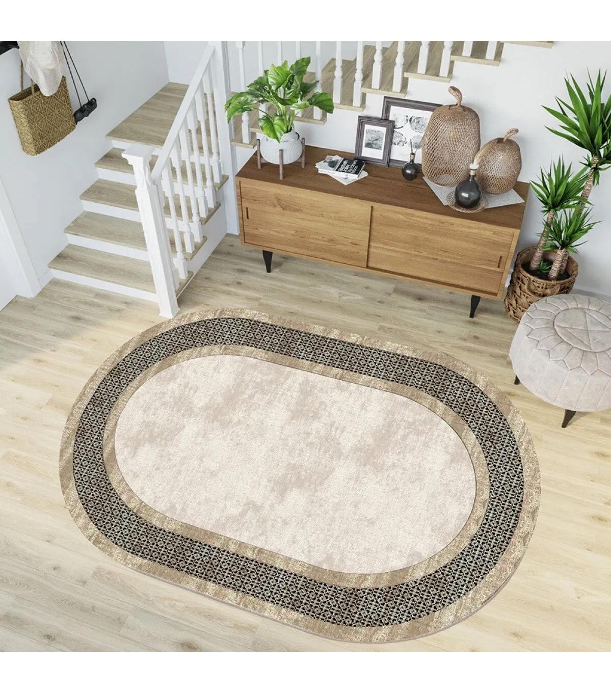 Rovigo Home RVG7200-SD751 Krem 8 mm Polyester Yıkanabilir Orta Kaymaz Dot Taban Dikdörtgen Makine Dokuma Salon Halısı 160x230 cm