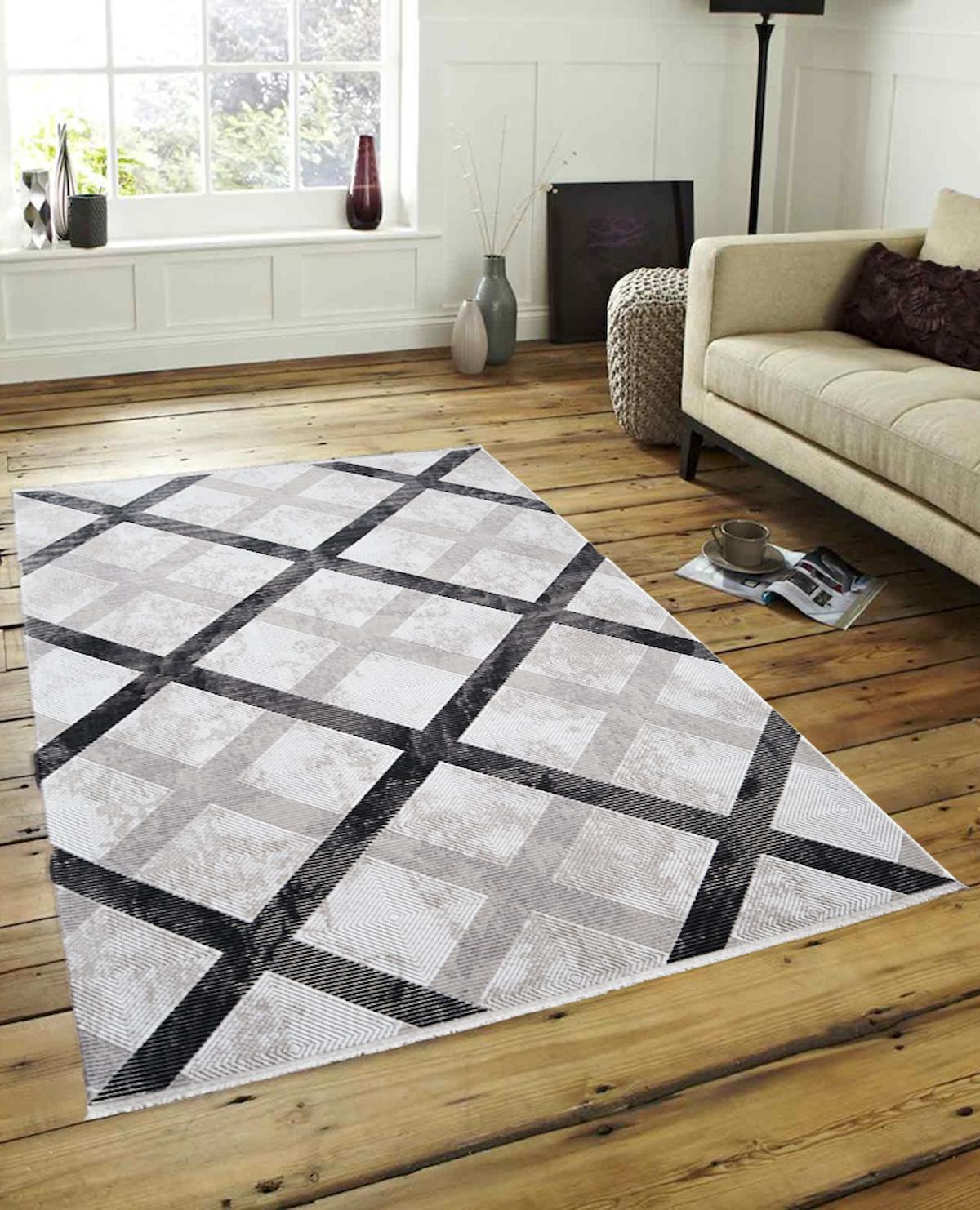 İpek Mekik Halı Gordion Kahverengi-Siyah 7 mm Polyester Antialerjenik-Antistatik Yıkanabilir Orta Kaymaz Pamuk Taban Geometrik Dikdörtgen Makine Dokuma Antre-Çocuk Odası-Salon-Yatak Odası Halısı 100x100 cm
