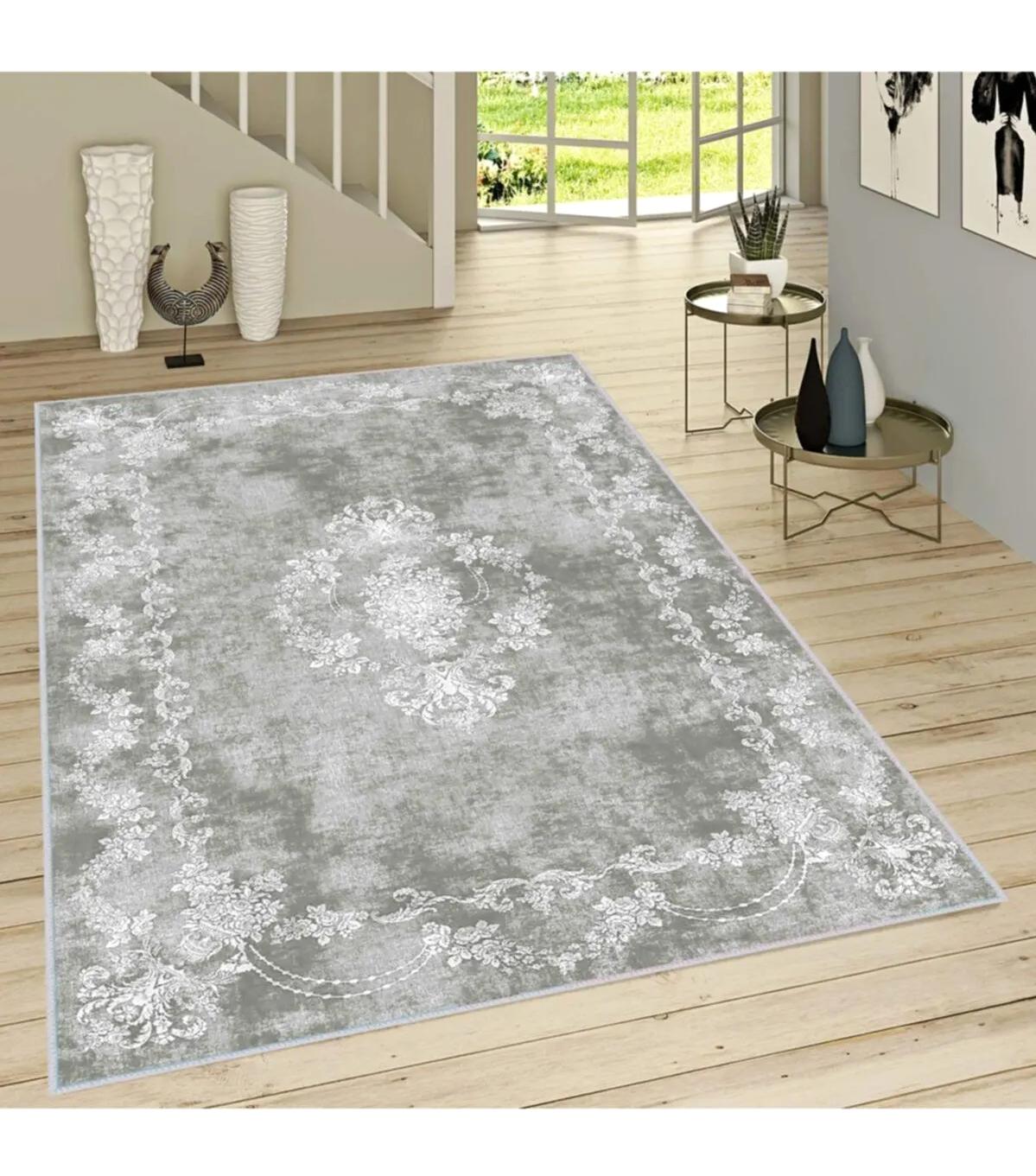 Rovigo Home RVG1228 Gri 8 mm Polyester Antibakteriyel-Leke Tutmaz-Toz Tutmaz Yıkanabilir İnce Kaymaz Dot Taban Dikdörtgen Makine Dokuma Salon Halısı 180x250 cm