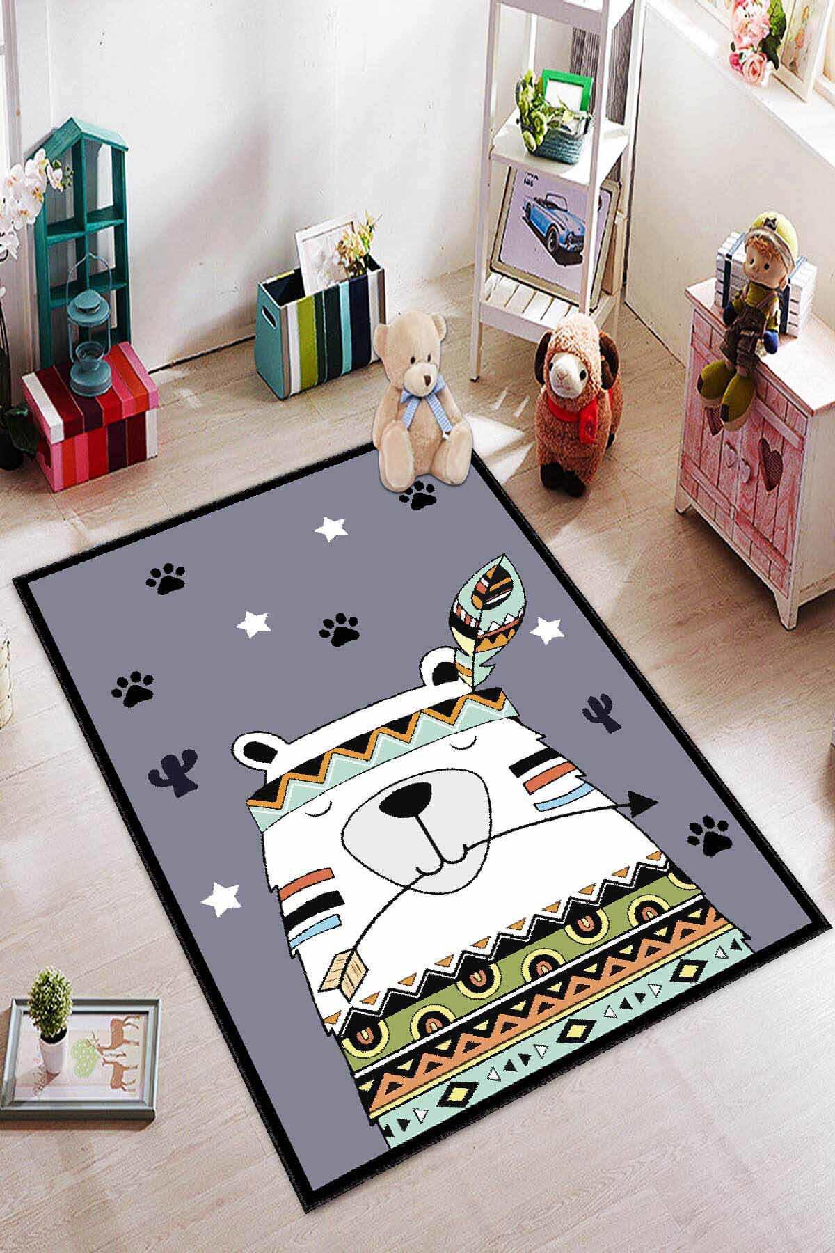 Viva Home AR1144 Gri 7 mm Mikropolyester Toz Tutmaz Yıkanabilir İnce Kaymaz Dot Taban Dikdörtgen Makine Dokuma Çocuk Odası Halısı 160x230 cm