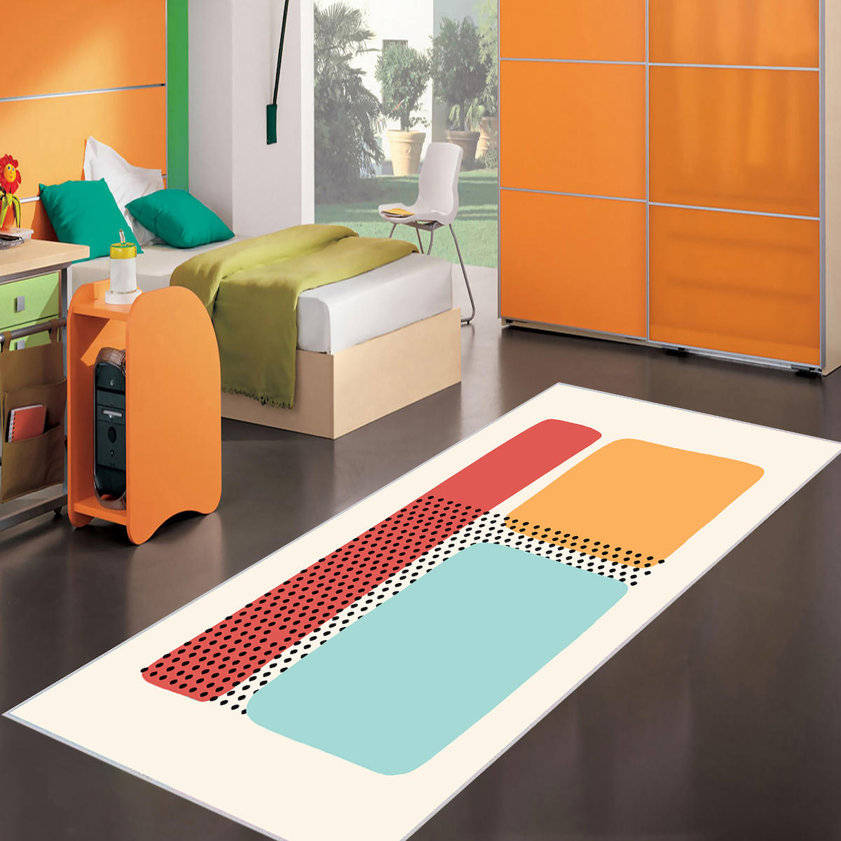 Rovigo Home RVG4008 Krem 8 mm Polyester Yıkanabilir Orta Kaymaz Dot Taban Dikdörtgen Makine Dokuma Çocuk Odası Halısı 100x300 cm