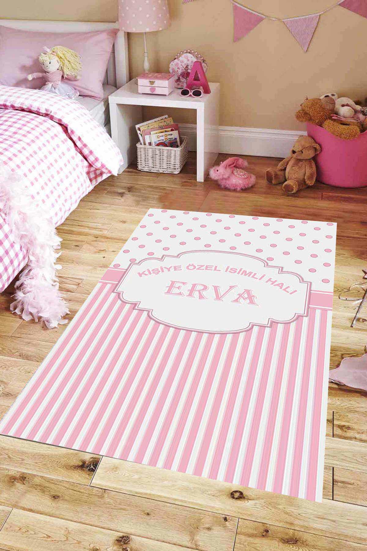 Viva Home KD09 Pembe 7 mm Mikropolyester Leke Tutmaz Yıkanabilir İnce Kaymaz Dot Taban Dikdörtgen Makine Dokuma Çocuk Odası Halısı 100x150 cm