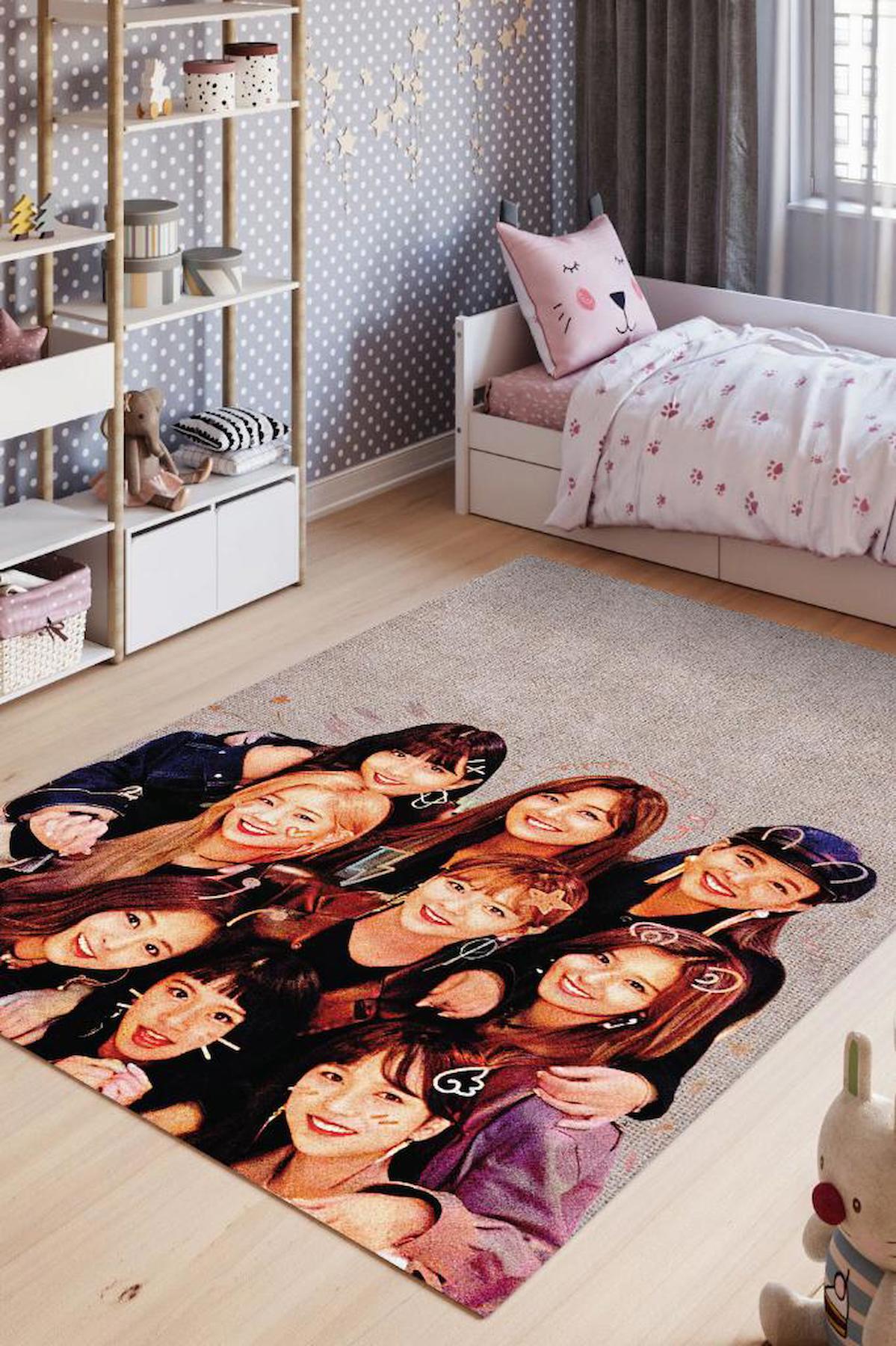 Homshtag TWICE Krem 4 mm Pamuk Antistatik Yıkanabilir İnce Kaymaz Dikdörtgen Makine Dokuma Genç Odası Halısı 120x180 cm