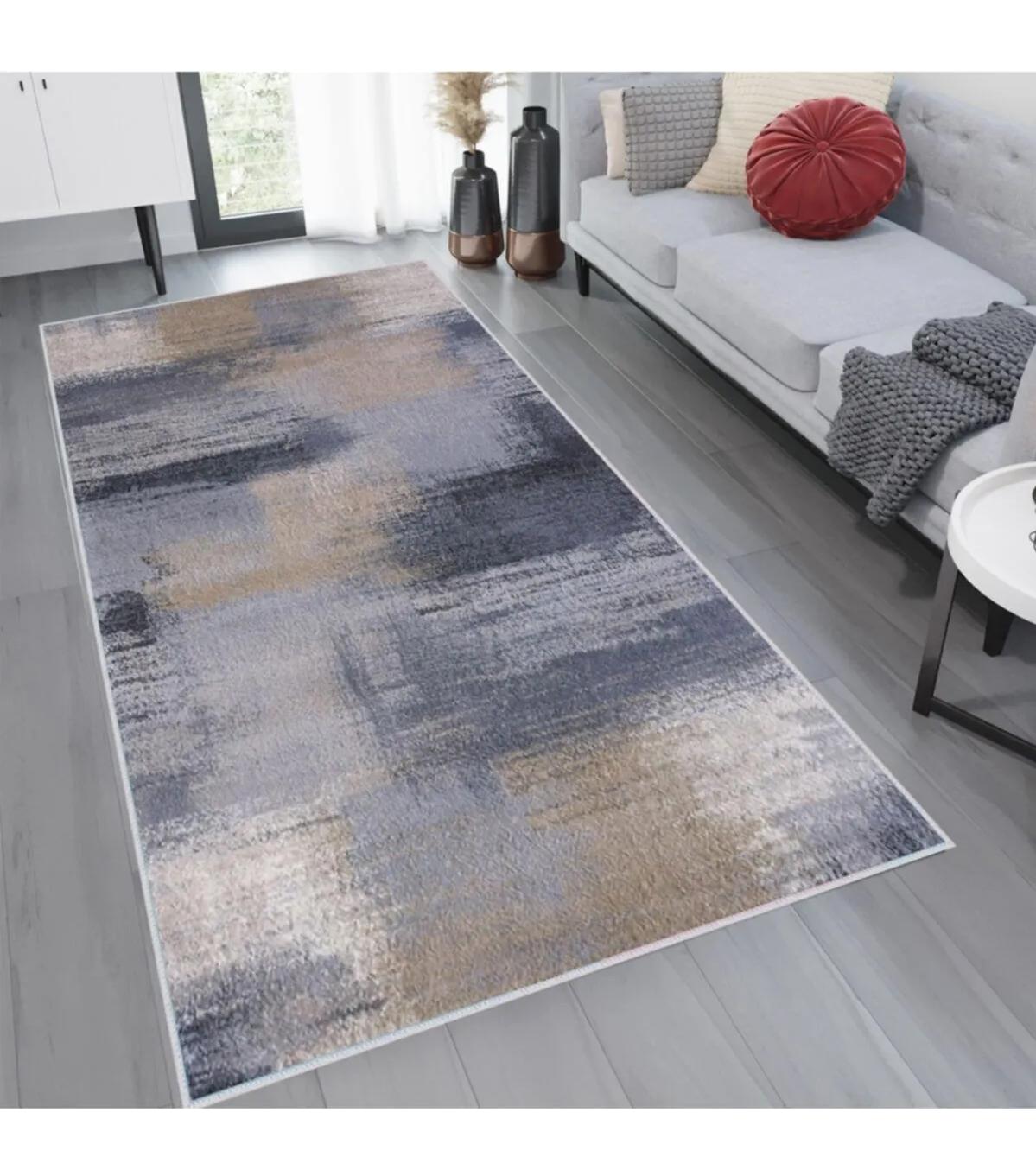 Rovigo Home RVG1090 Gri 8 mm Polyester Leke Tutmaz-Toz Tutmaz Yıkanabilir İnce Kaymaz Dot Taban Dikdörtgen Makine Dokuma Salon Halısı 160x250 cm