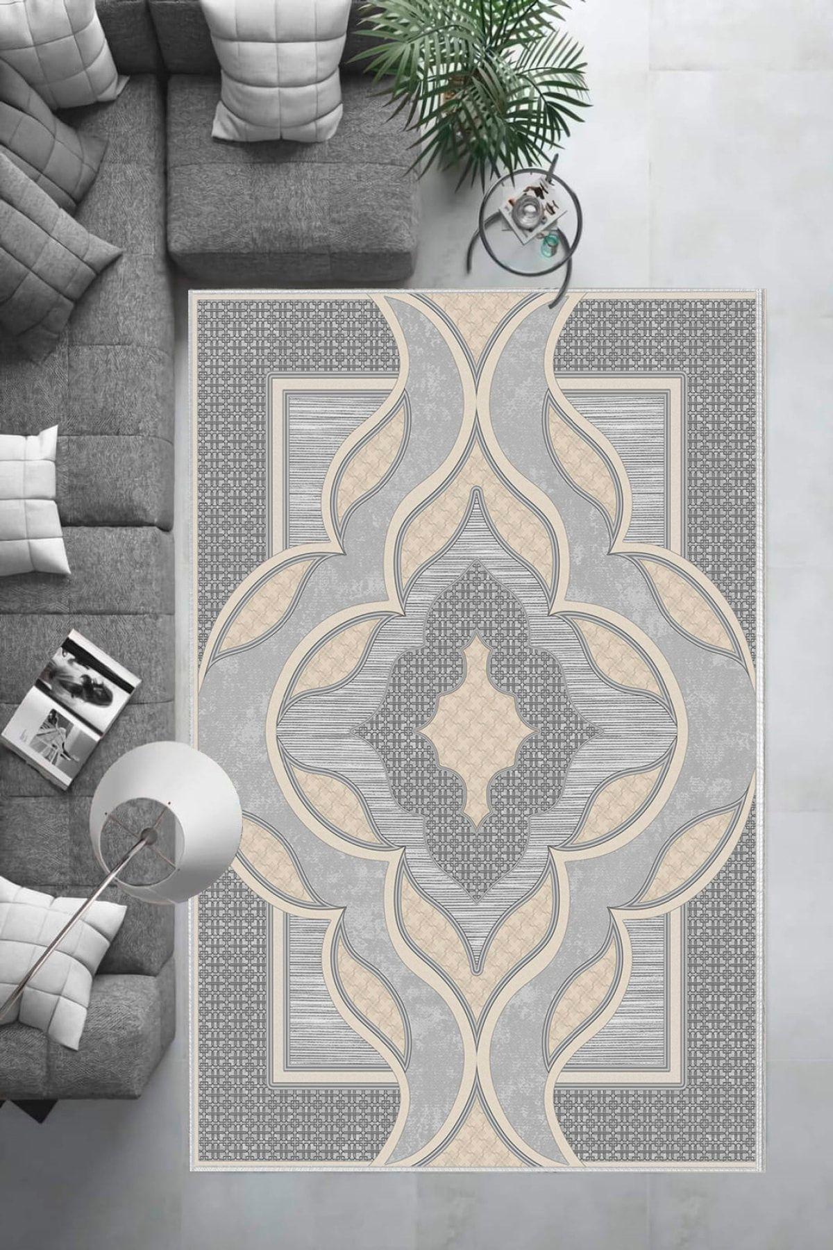Aldora B1270 Gri 9 mm Deri Toz Tutmaz Yıkanabilir İnce Kaymaz Pamuk Taban Dikdörtgen Makine Dokuma Salon Halısı 160x230 cm