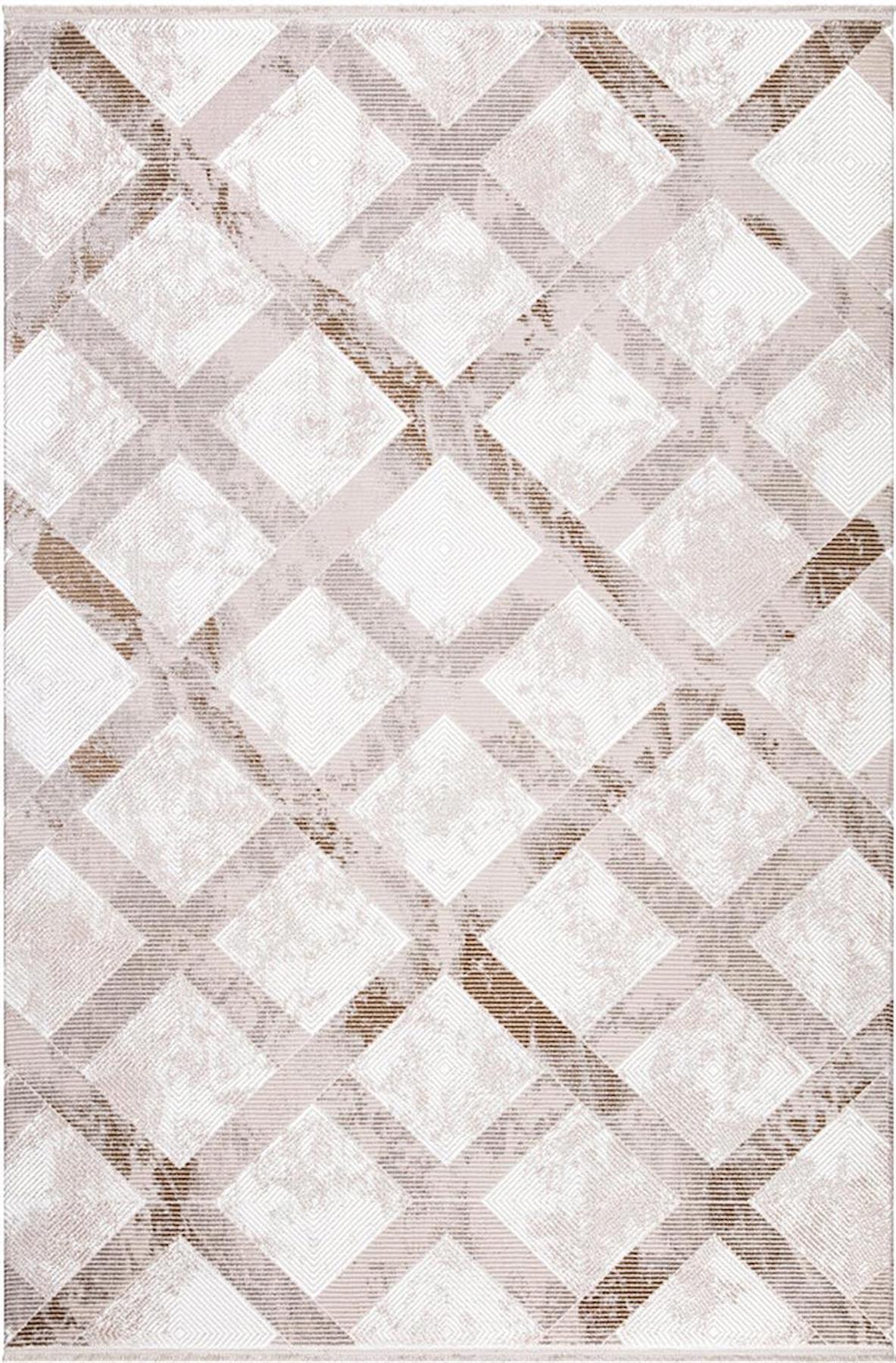 İpek Mekik Halı Gordion 16153 Krem 8 mm Polyester Toz Tutmaz Yıkanabilir Orta Kaymaz Pamuk Taban Geometrik Dikdörtgen Makine Dokuma Antre-Çocuk Odası-Salon-Yatak Odası Halısı 180x180 cm