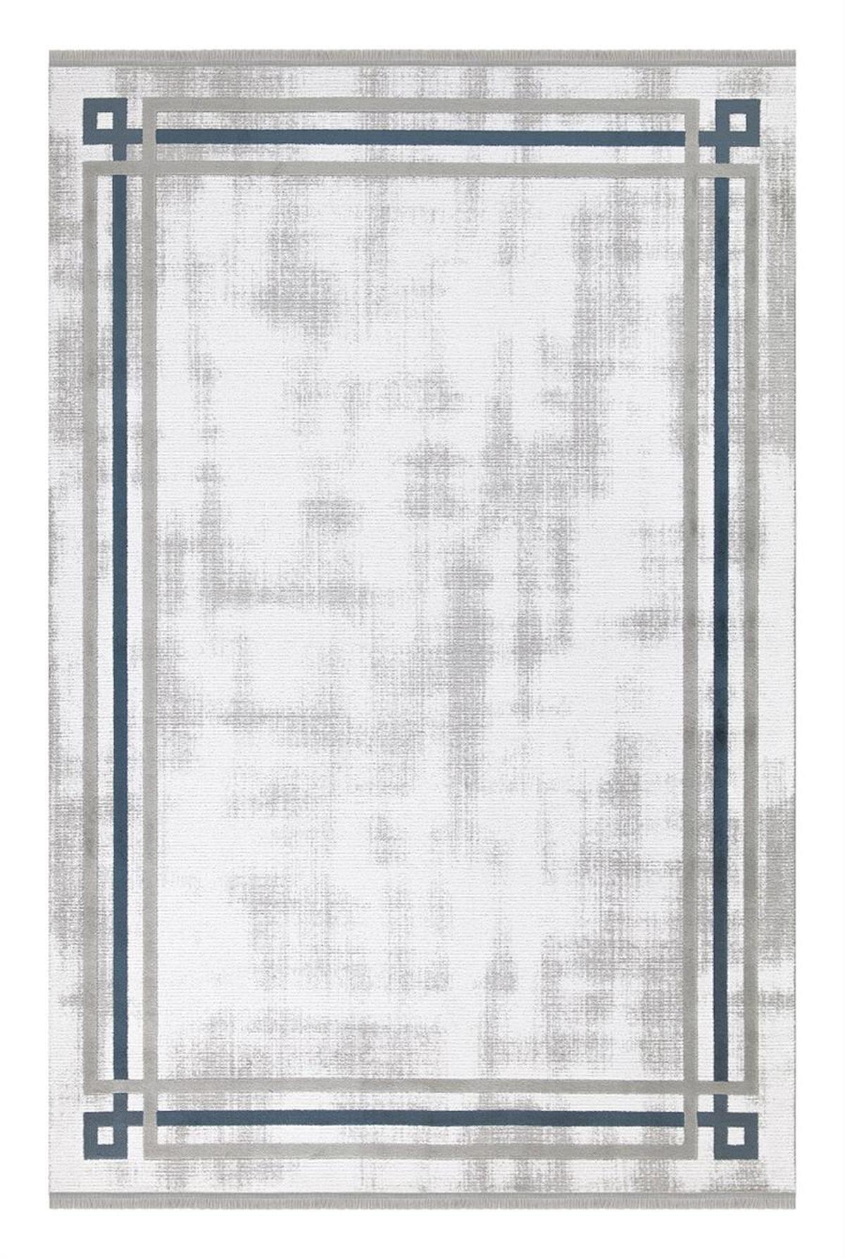 İpek Mekik Halı Gaspara 14860 Mavi 11 mm Akrilik Yıkanabilir Orta Kaymaz Pamuk Taban Dikdörtgen Makine Dokuma Antre-Çocuk Odası-Salon-Yatak Odası Halısı 200x300 cm