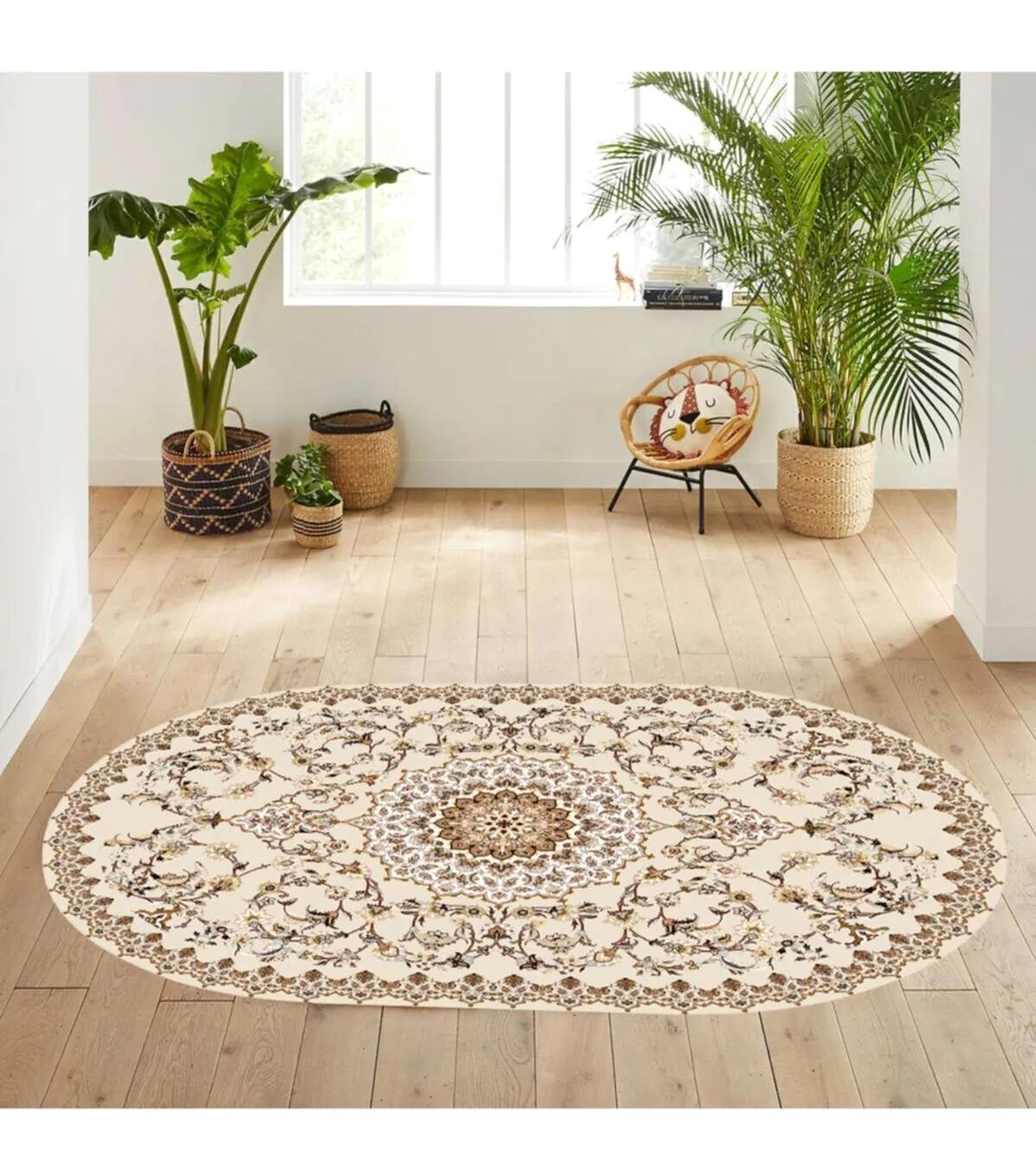 Rovigo Home RVG7079 Krem 8 mm Polyester Yıkanabilir Orta Kaymaz Dot Taban Dikdörtgen Makine Dokuma Salon Halısı 80x300 cm