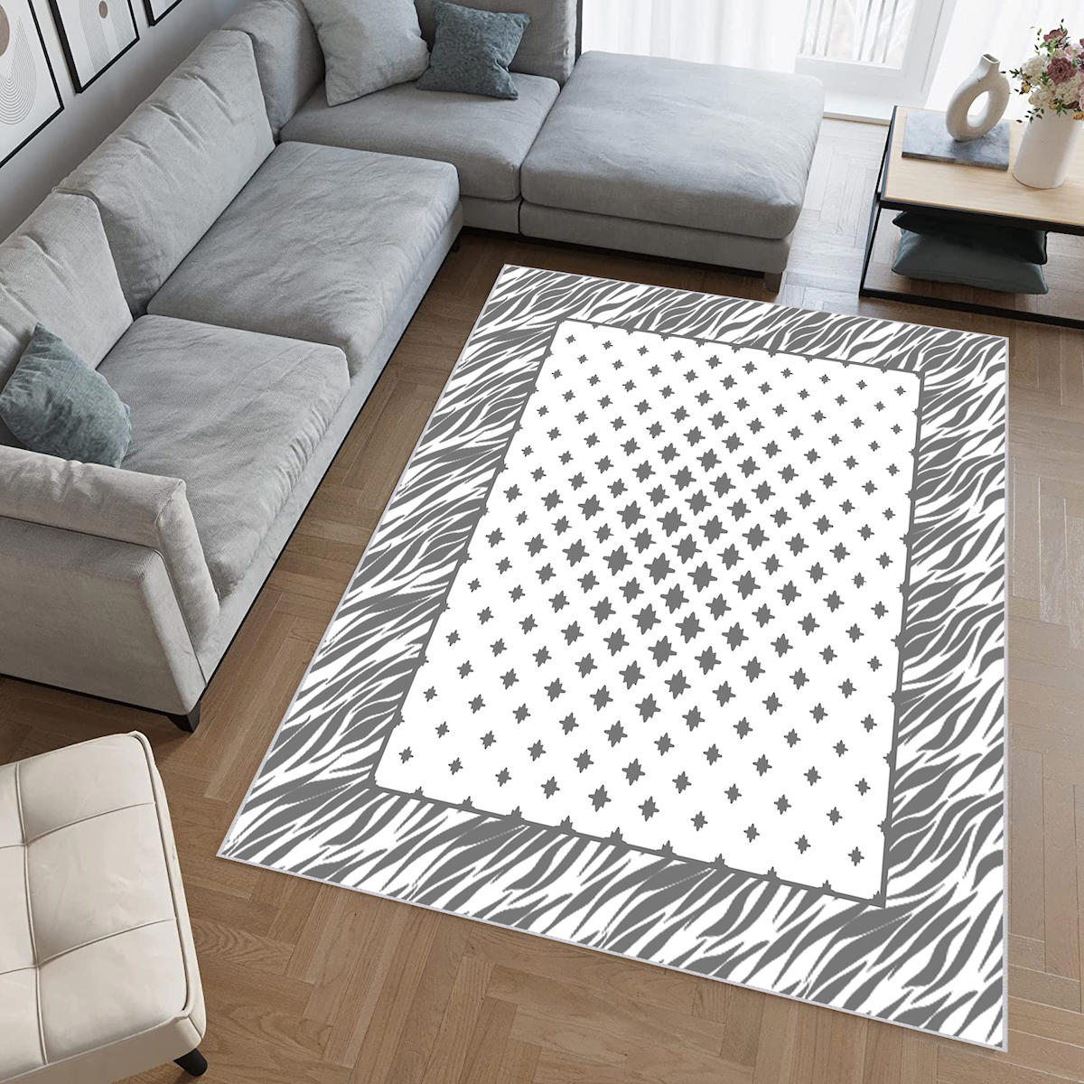 Rovigo Home RVG0646 Gri 8 mm Polyester Antibakteriyel-Leke Tutmaz-Toz Tutmaz Yıkanabilir İnce Kaymaz Dot Taban Dikdörtgen Makine Dokuma Salon Halısı 160x230 cm
