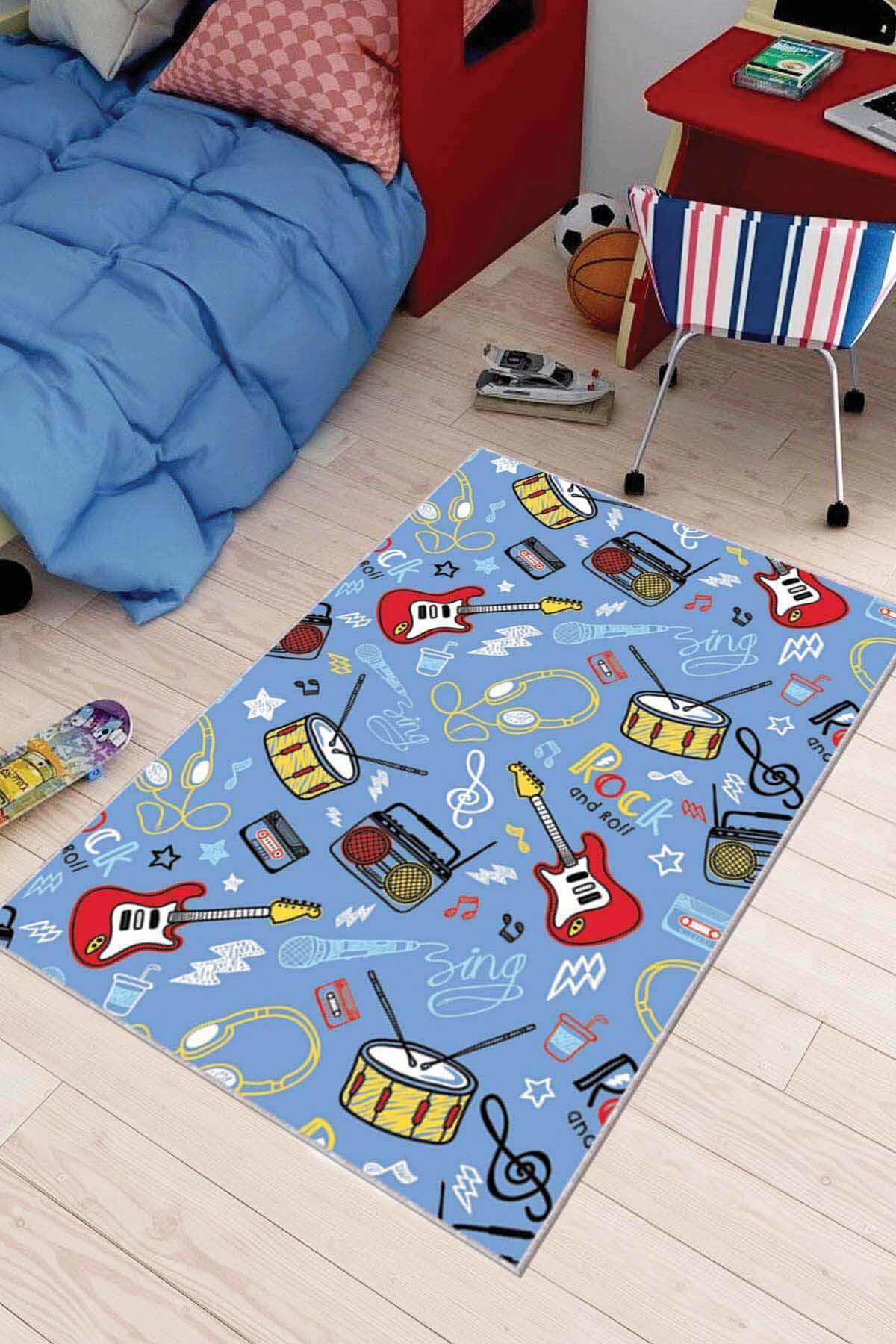 Viva Home AR091 Çok Renkli 7 mm Mikropolyester Silinebilir Yıkanabilir Orta Kaymaz Dot Taban Figürlü Dikdörtgen Makine Dokuma Salon Halısı 100x150 cm