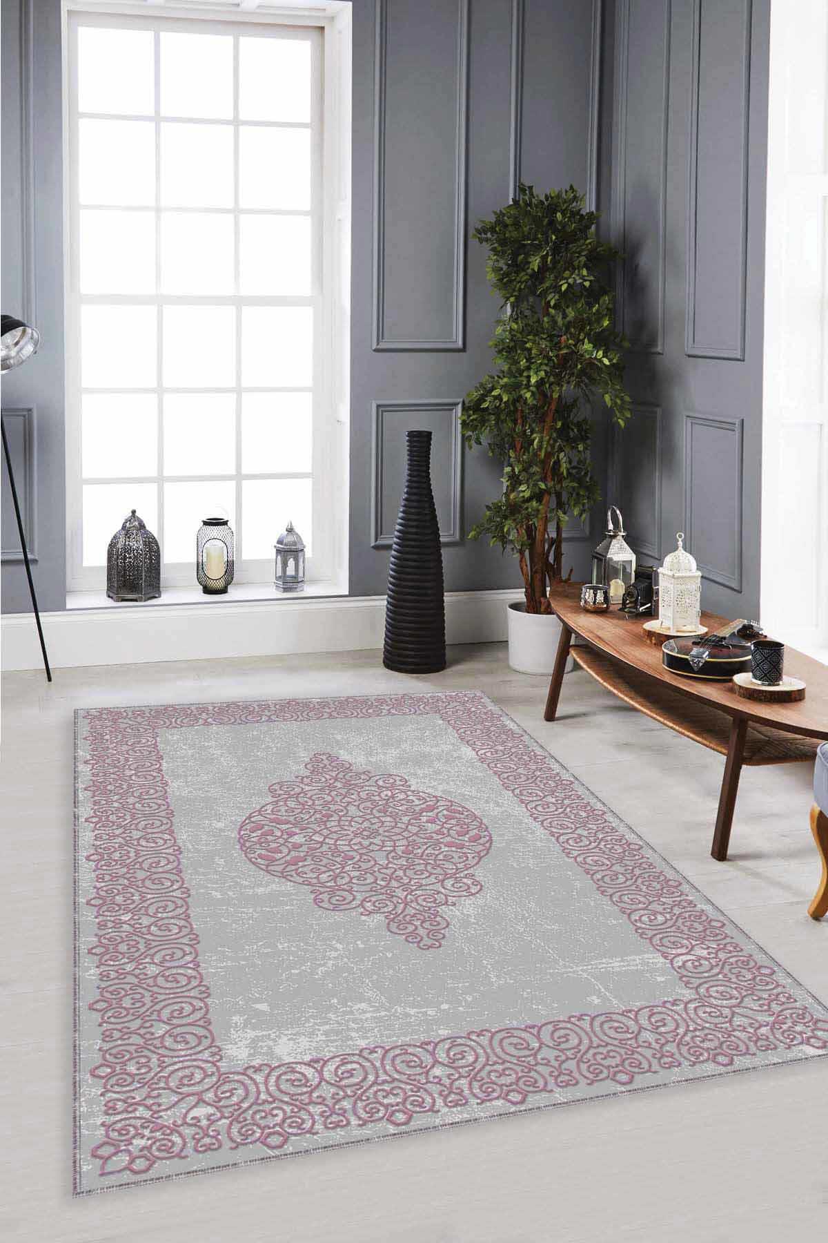 Viva Home MK45 Pembe 7 mm Mikropolyester Leke Tutmaz Yıkanabilir İnce Kaymaz Dot Taban Dikdörtgen Makine Dokuma Çocuk Odası Halısı 180x180 cm