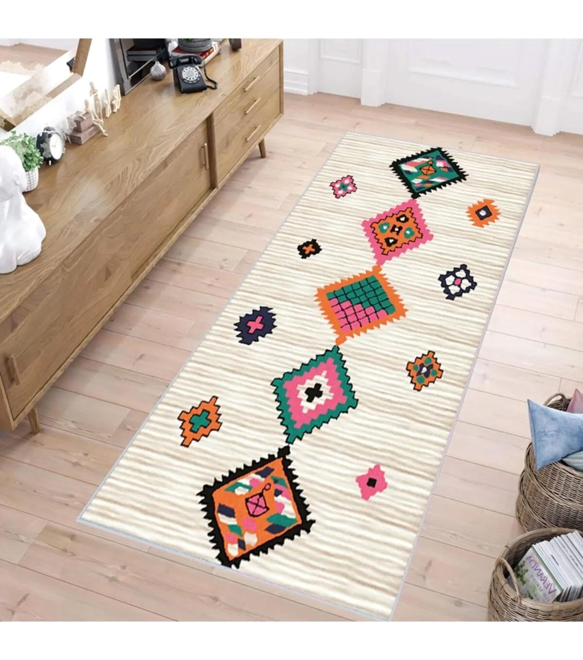 Rovigo Home RVG1534-HK142 Krem 8 mm Polyester Antibakteriyel-Leke Tutmaz-Toz Tutmaz Yıkanabilir İnce Kaymaz Dot Taban Dikdörtgen Makine Dokuma Salon Halısı 100x100 cm