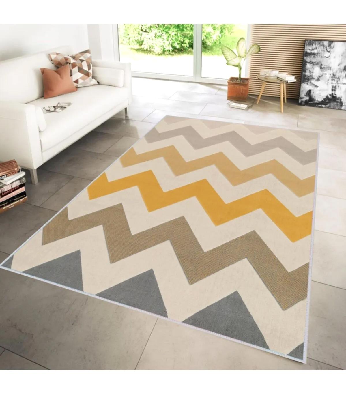Rovigo Home RVG1240 Çok Renkli 8 mm Polyester Leke Tutmaz-Toz Tutmaz Yıkanabilir İnce Kaymaz Dot Taban Dikdörtgen Makine Dokuma Salon Halısı 180x180 cm