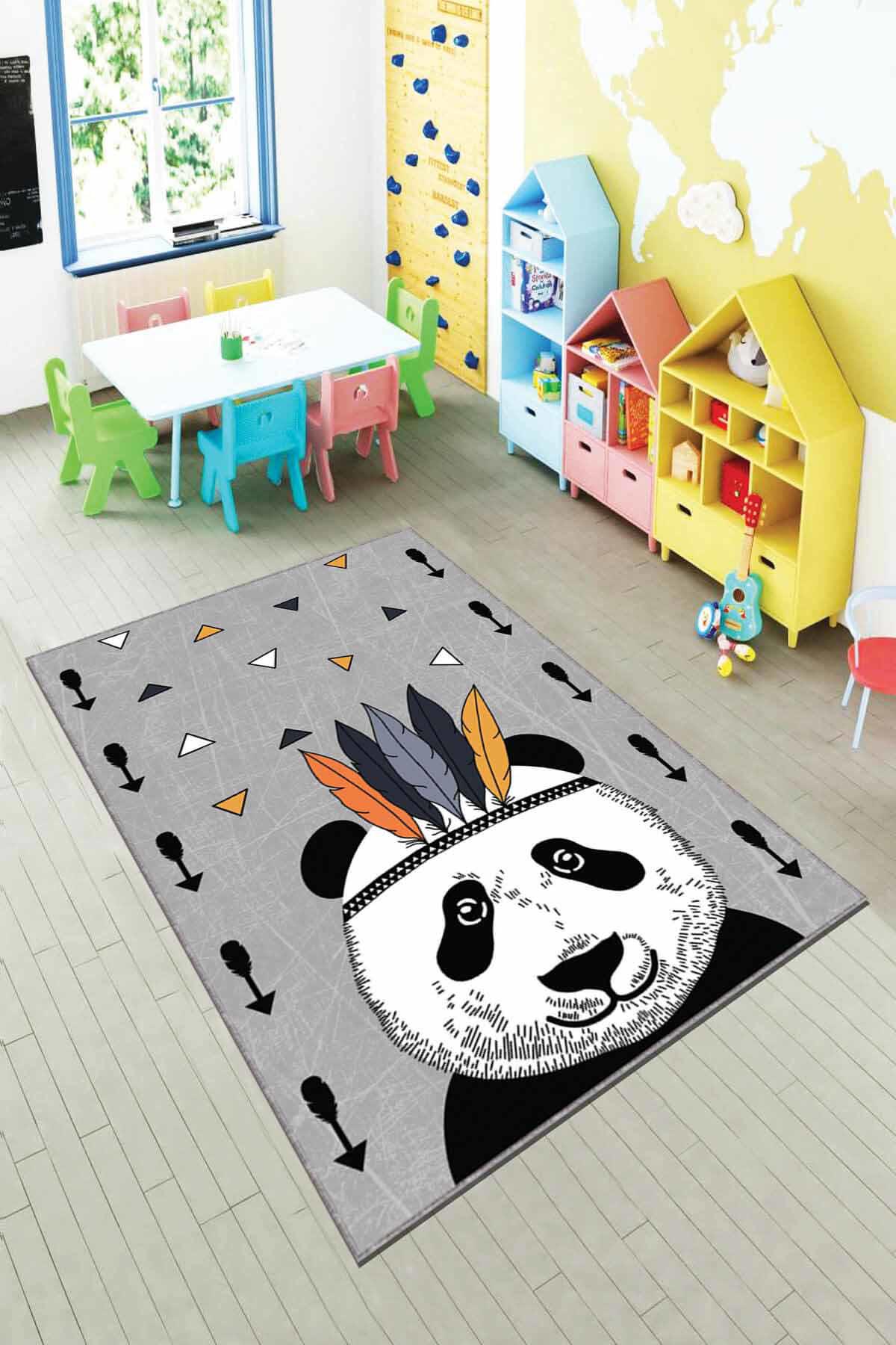 Viva Home AR169 Gri 7 mm Mikropolyester Toz Tutmaz Yıkanabilir İnce Kaymaz Dot Taban Dikdörtgen Makine Dokuma Çocuk Odası Halısı 80x150 cm